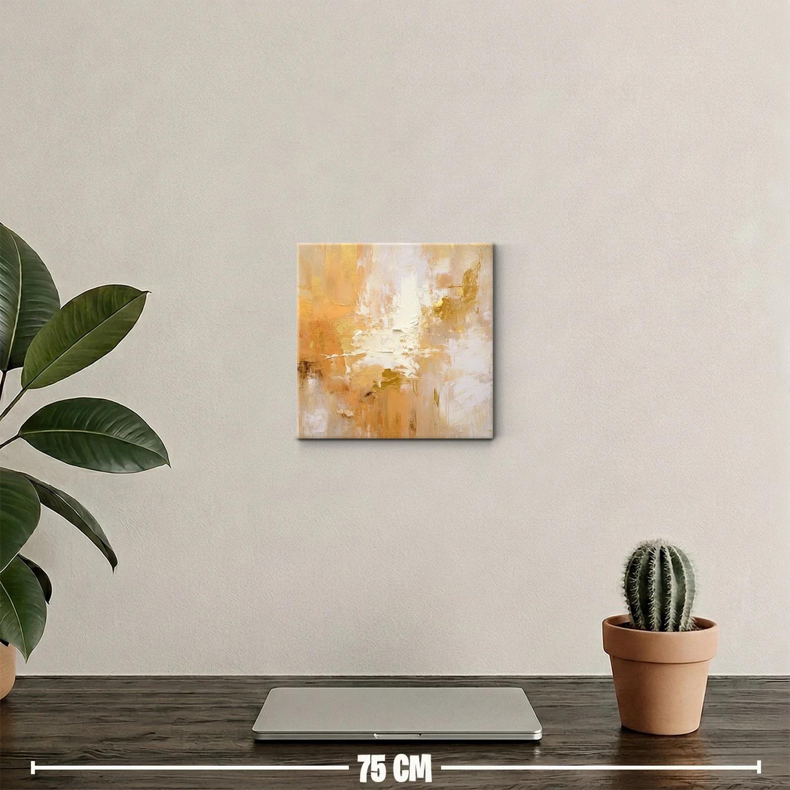 Cuadro abstracto en tonos cálidos con texturas doradas — miniatura 2