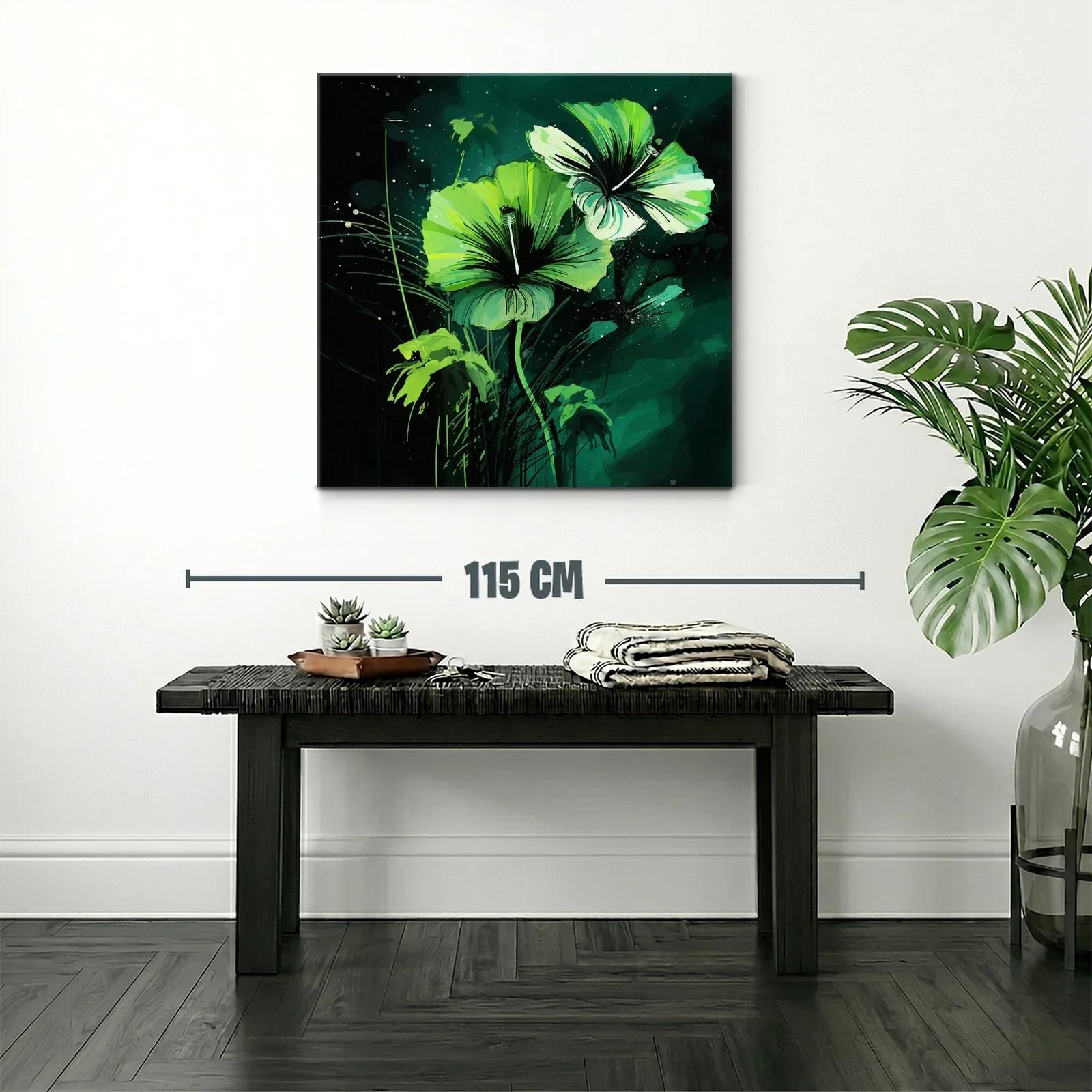 Cuadro floral con vibrantes tonos verdes y negros — miniatura 2
