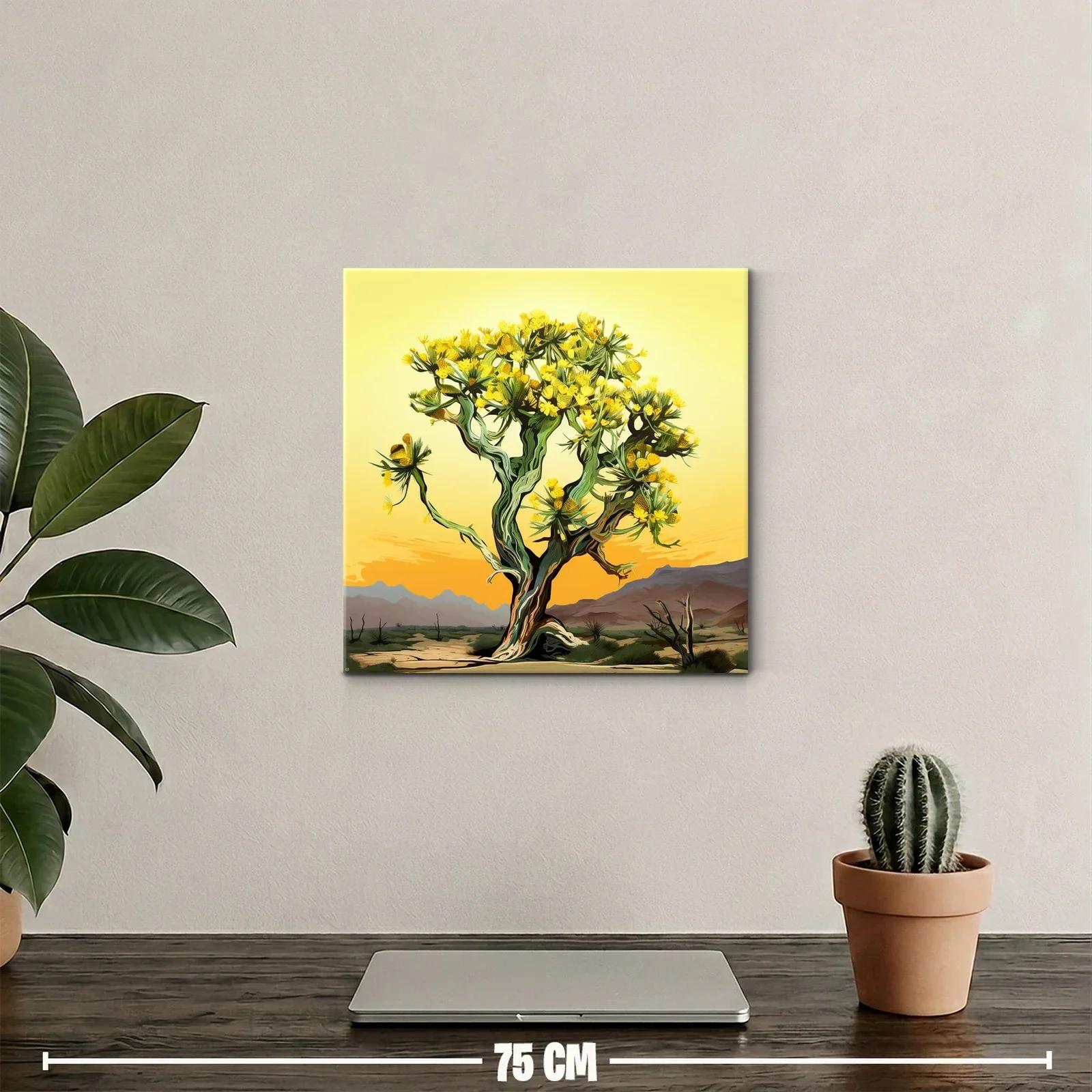 Árbol con flores amarillas en paisaje desértico al atardecer — miniatura 2