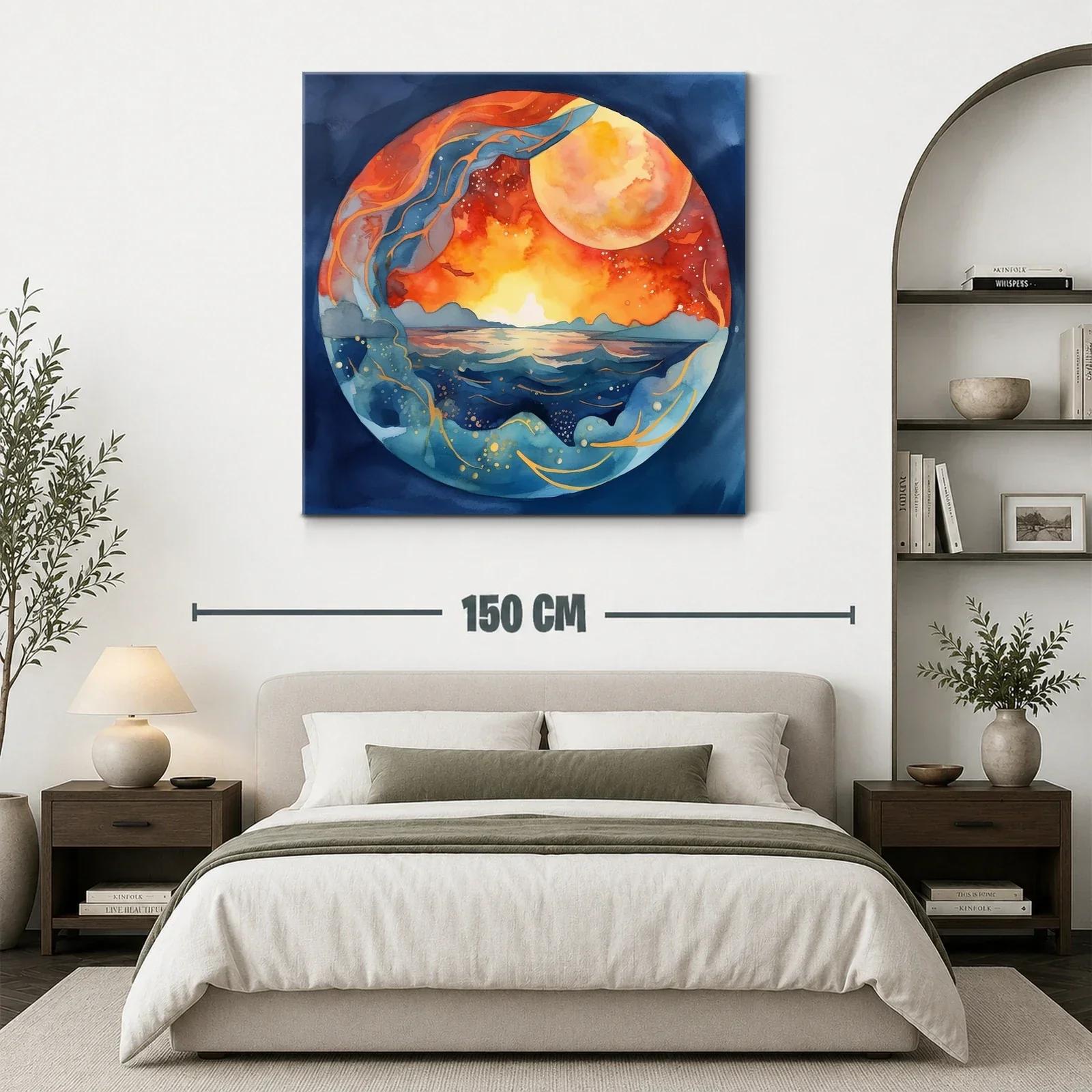Atardecer celestial con mar y luna gigante vibrante — miniatura 3