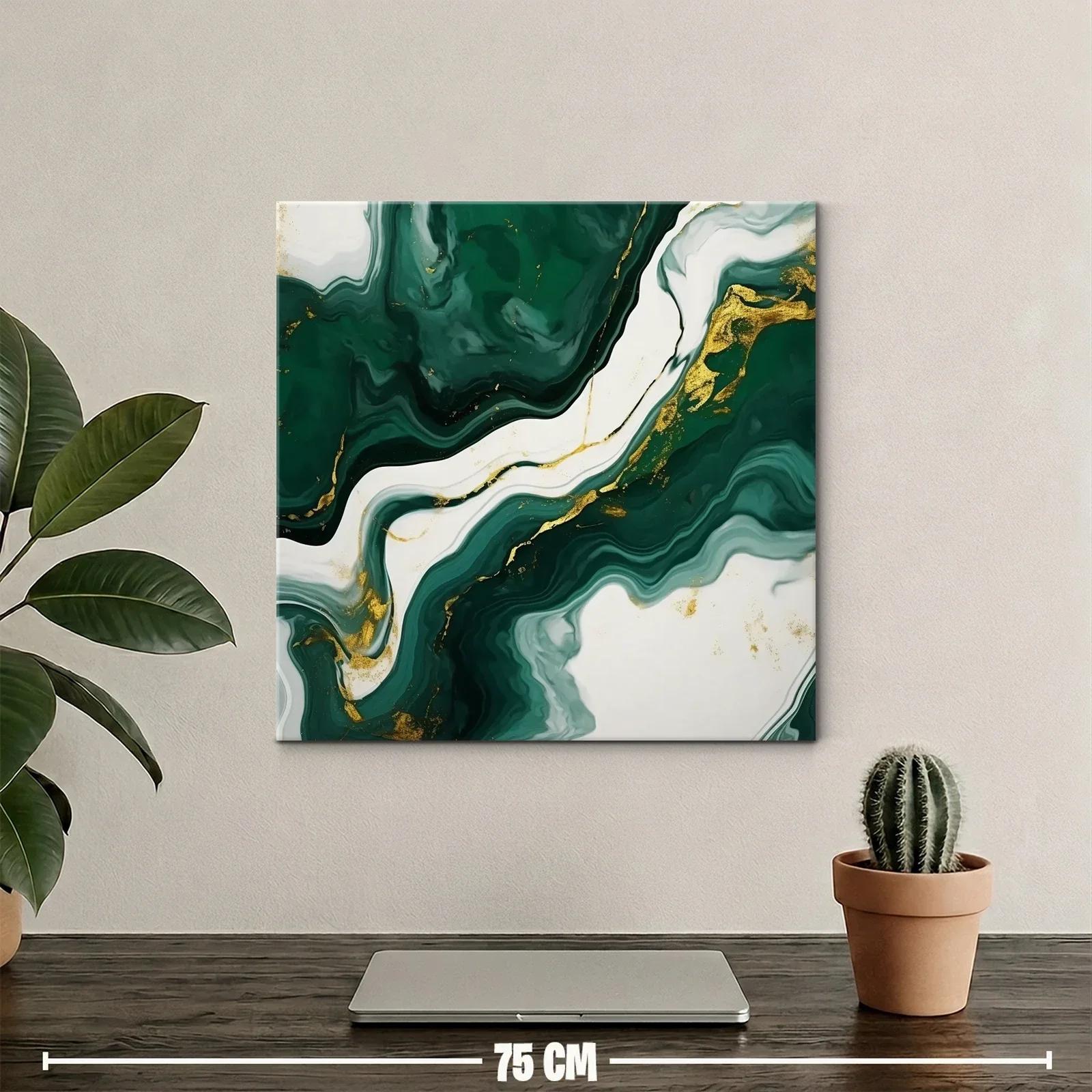 Cuadro abstracto con tonos verdes y detalles dorados — miniatura 2