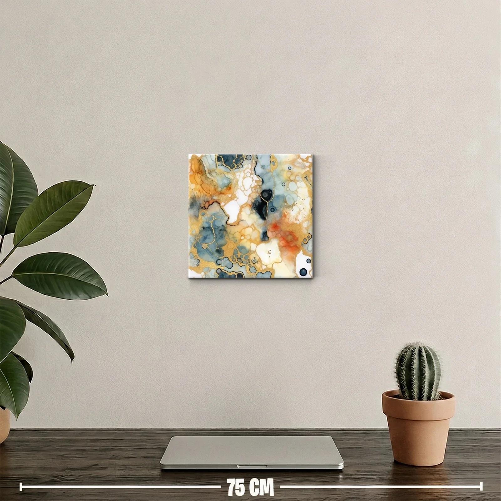 Cuadro abstracto con tonos dorados y azules intensos — miniatura 2