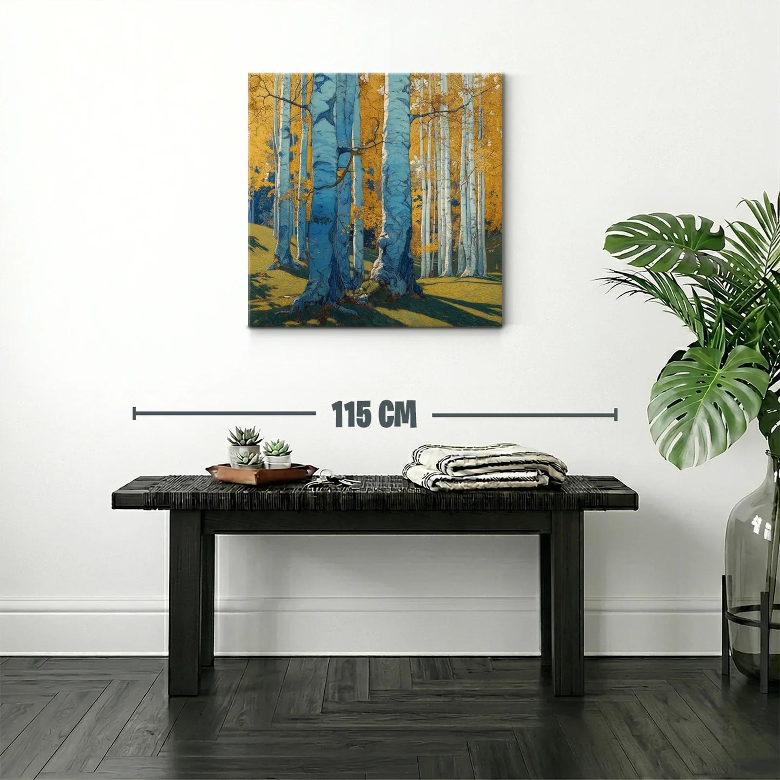 Bosque de abedules bajo luz dorada y sombras azules — miniatura 2