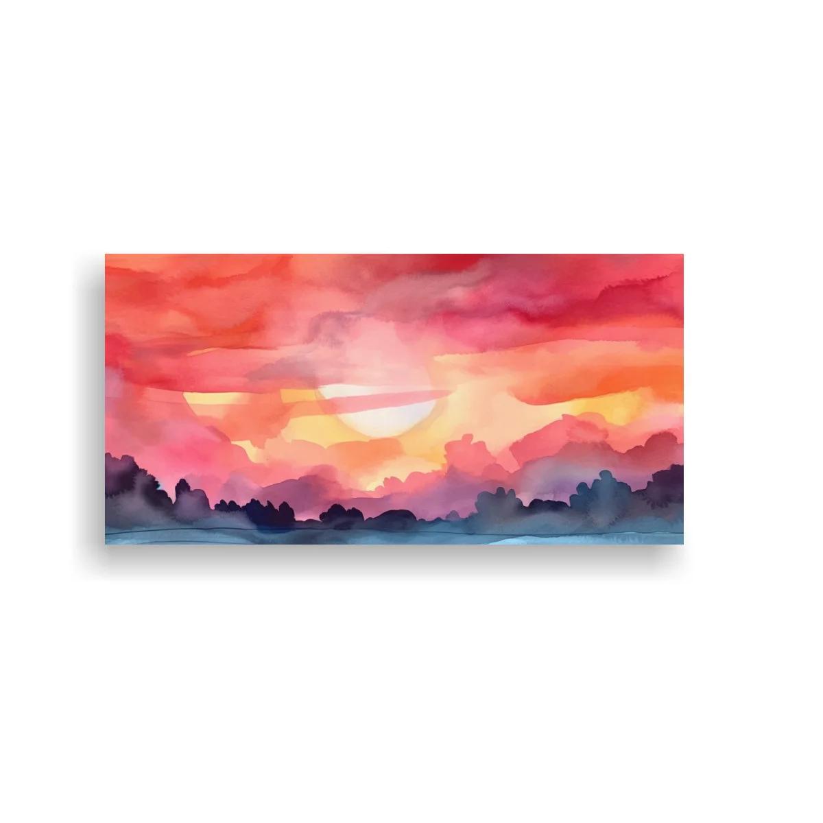 Cuadro atardecer sobre colinas con sol parcial y cielo coral — imagen principal
