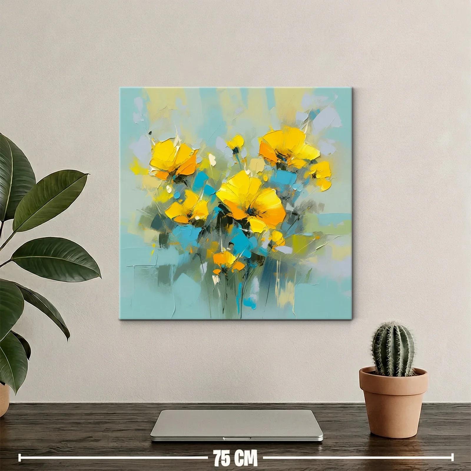 Cuadro floral vibrante con tonos amarillos y azules — miniatura 2