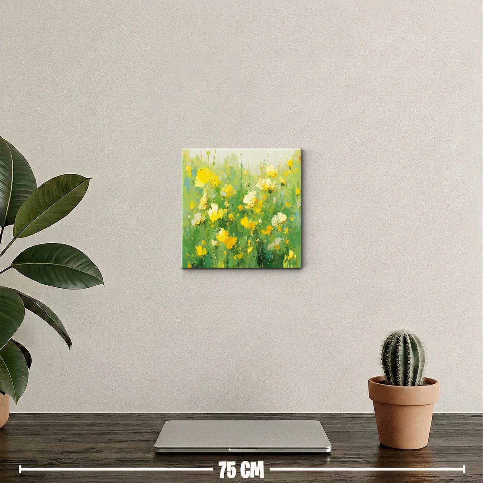 Cuadro con flores amarillas en campo verde vibrante — miniatura 2