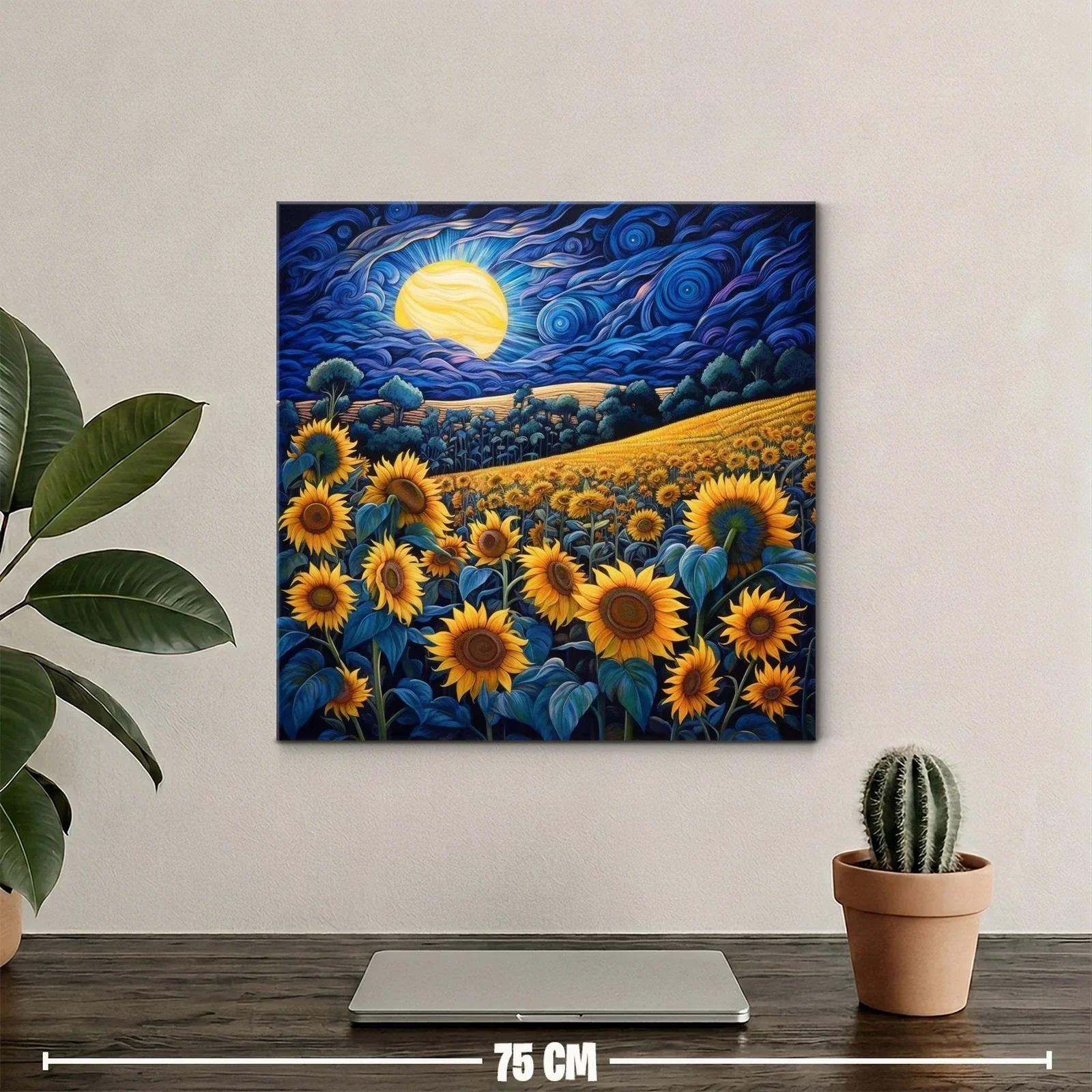 Campo de girasoles bajo un cielo nocturno vibrante — miniatura 2