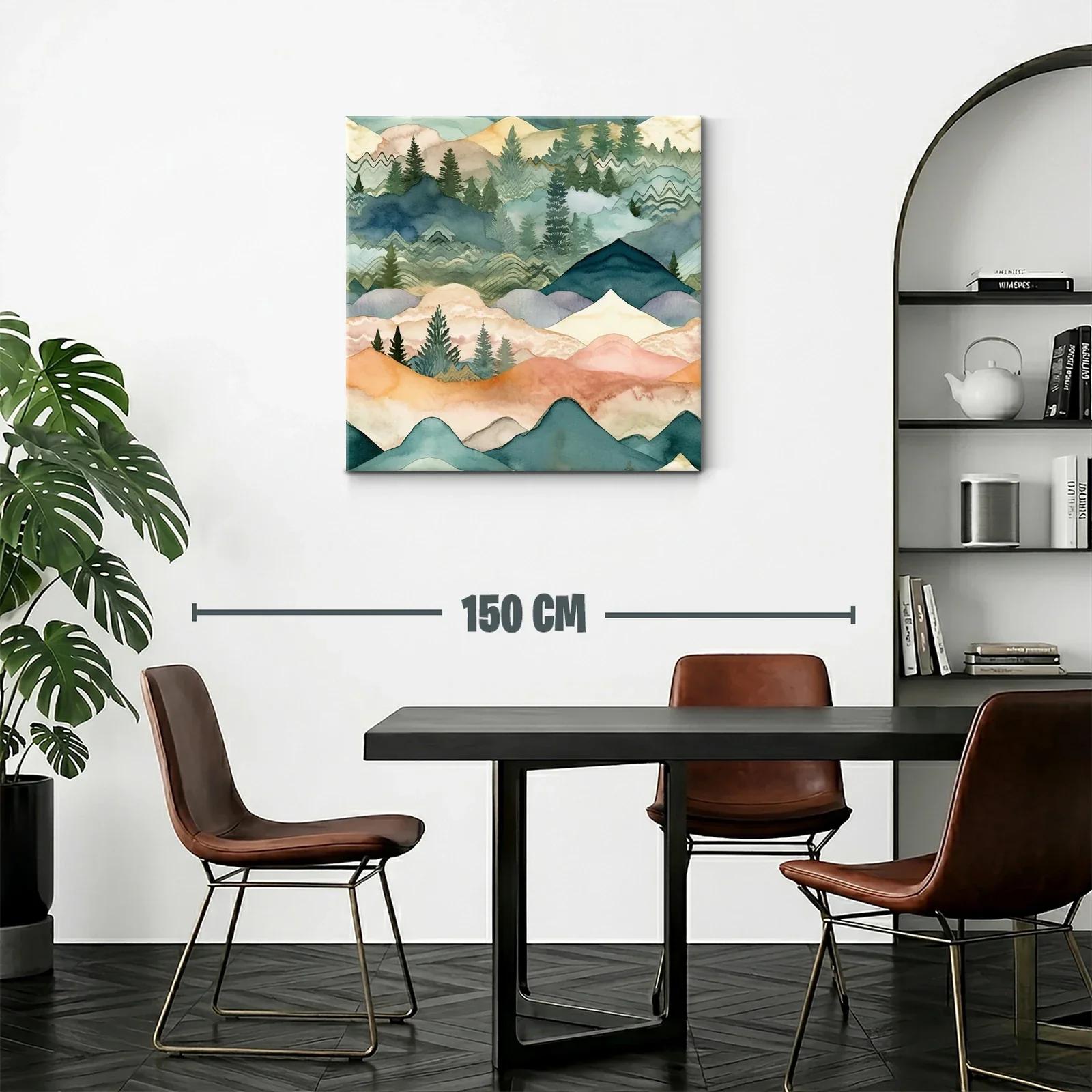 Paisaje abstracto de montañas y pinos en tonos suaves — miniatura 2