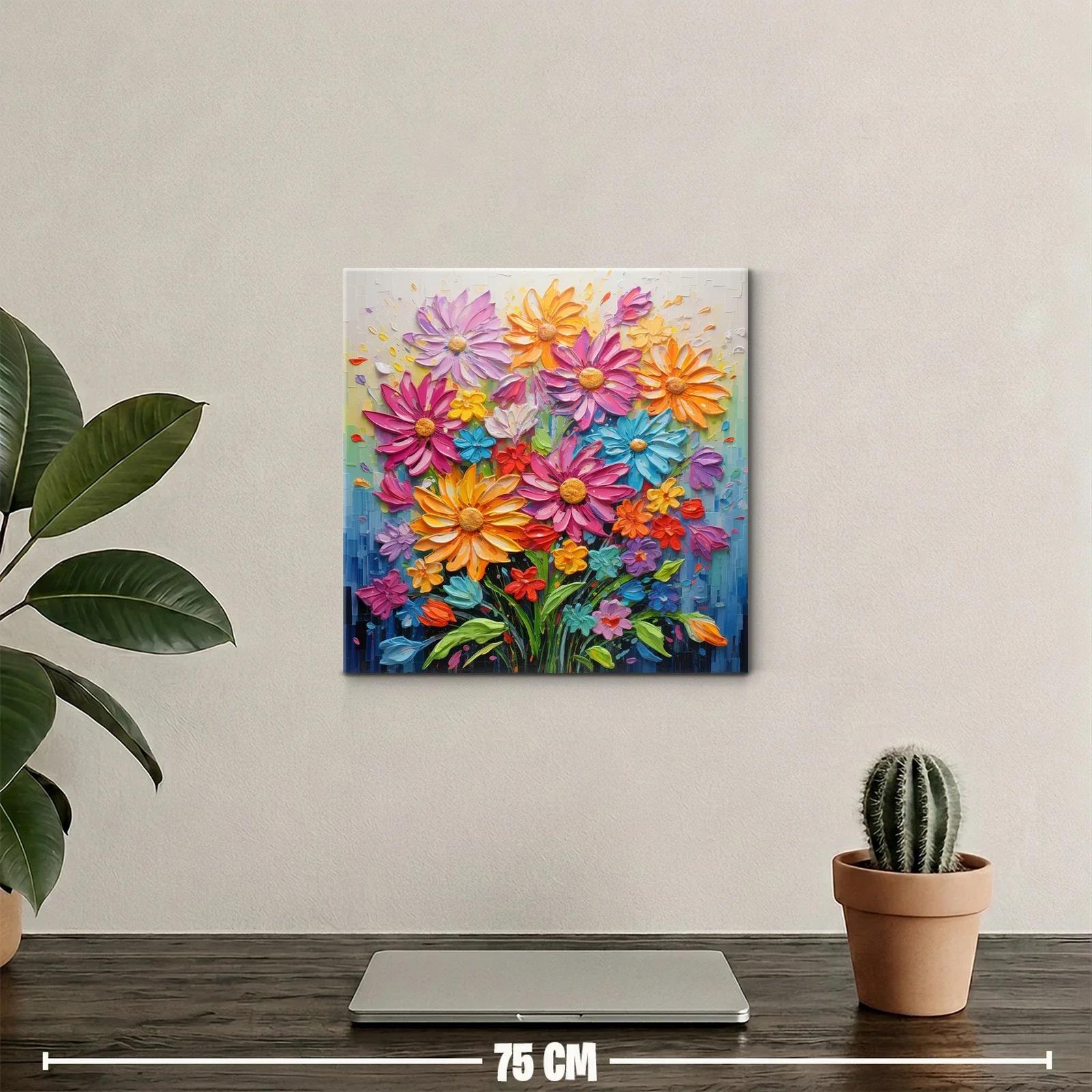 Cuadro flores vibrantes con tonos cálidos y fríos — miniatura 2