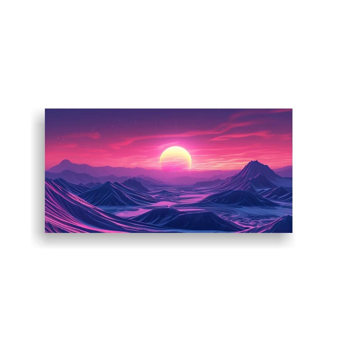 Cuadro paisaje de montañas al atardecer con brillo neón — imagen principal