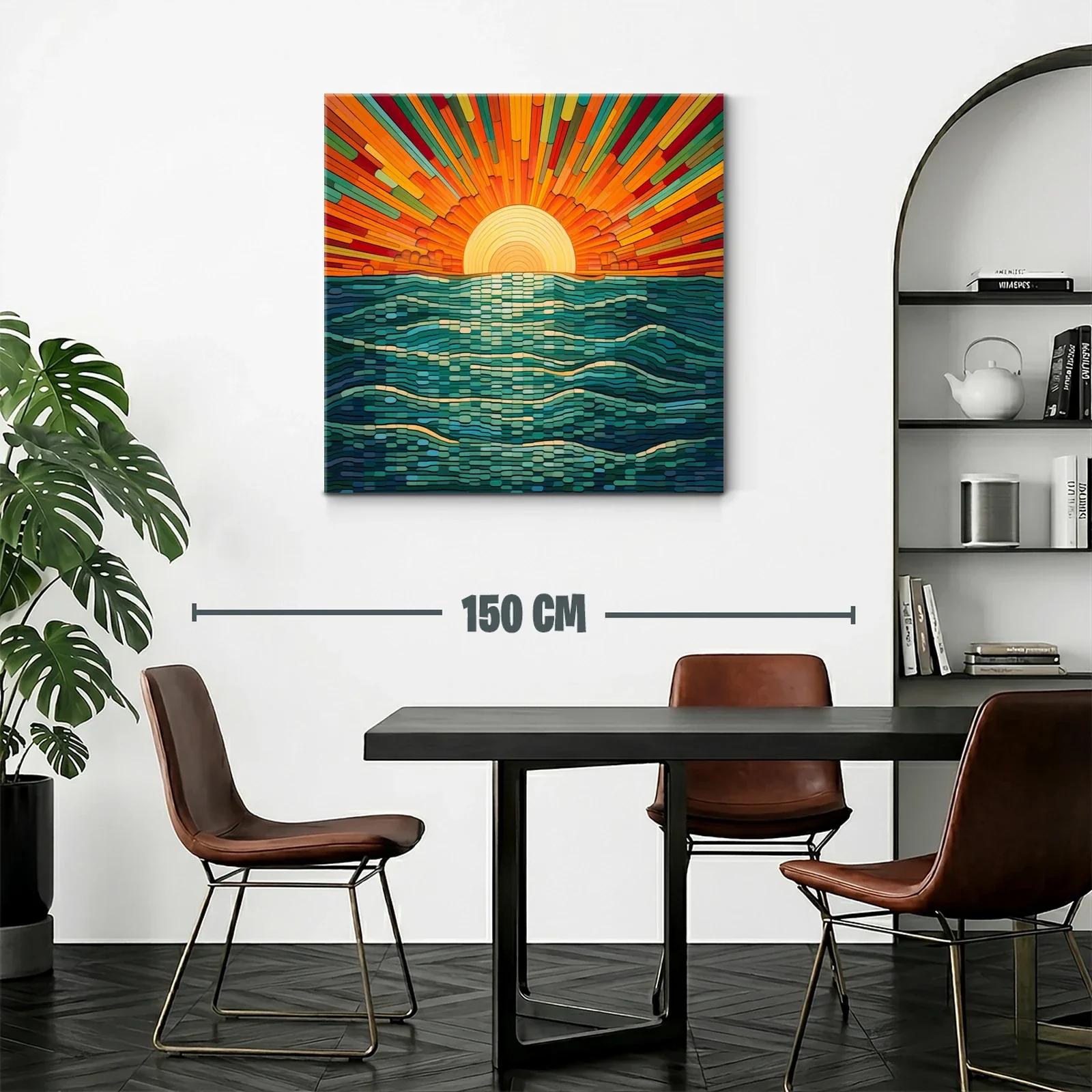 Atardecer vibrante con olas estilizadas en tonos cálidos — miniatura 2