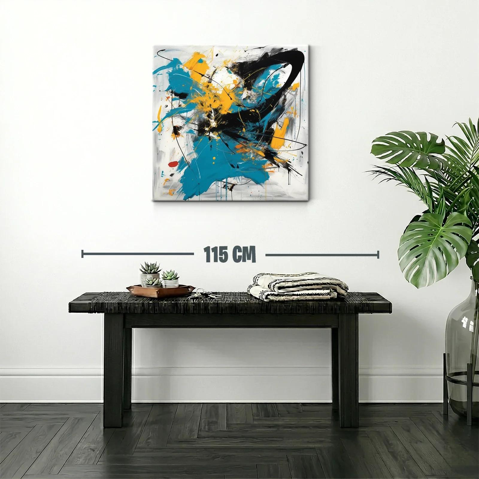 Cuadro abstracto con destellos en azul negro y amarillo — miniatura 2
