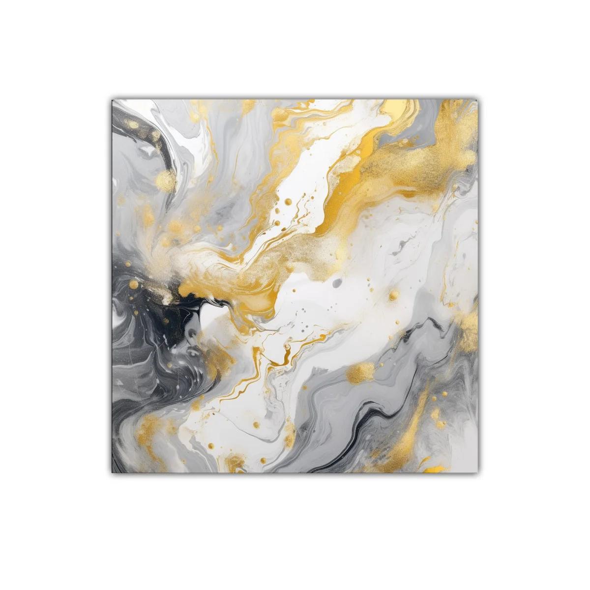 Cuadro abstracto con tonos dorados y grises fluidos en movimiento — imagen principal