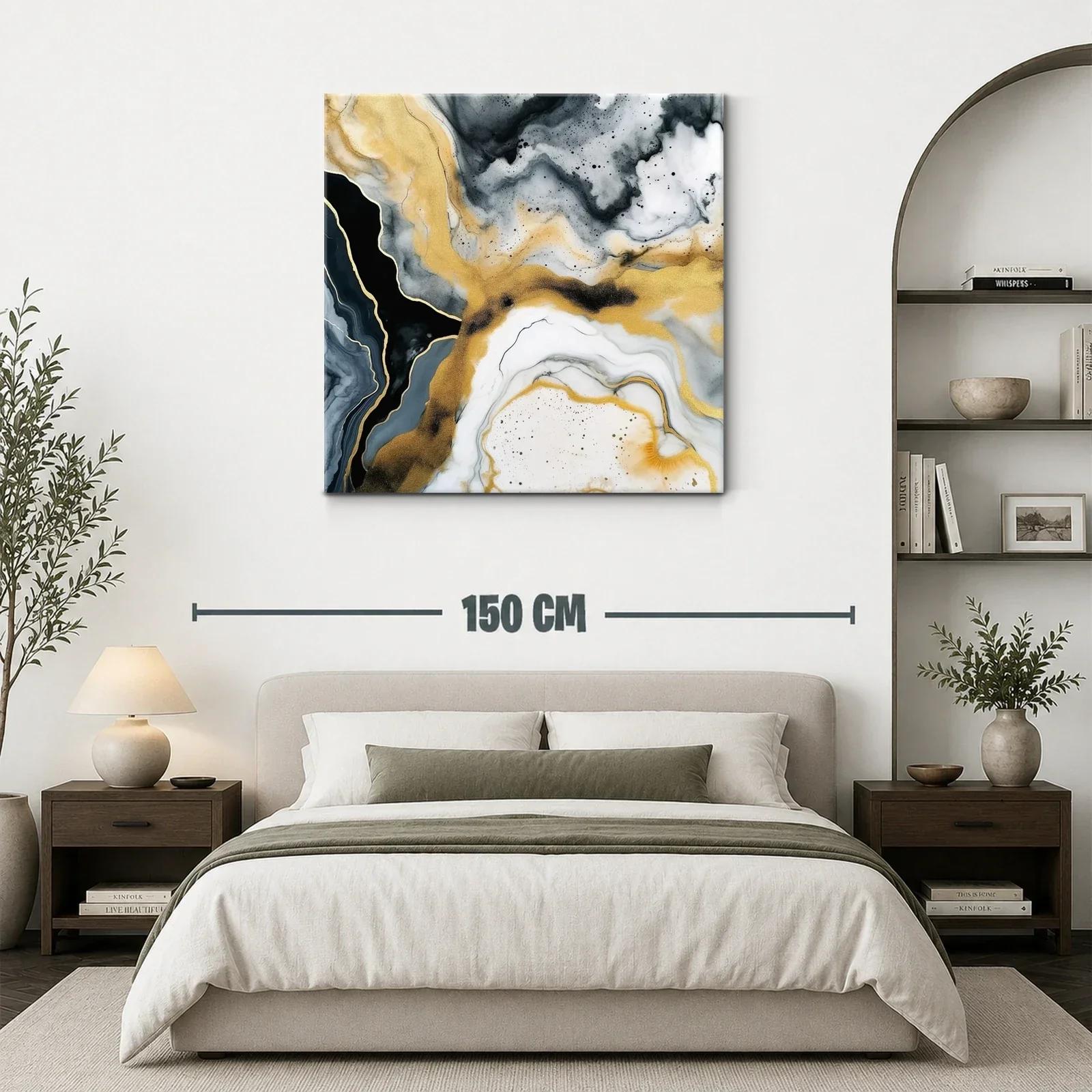 Cuadro abstracto con tonos dorados y grisáceos — miniatura 3