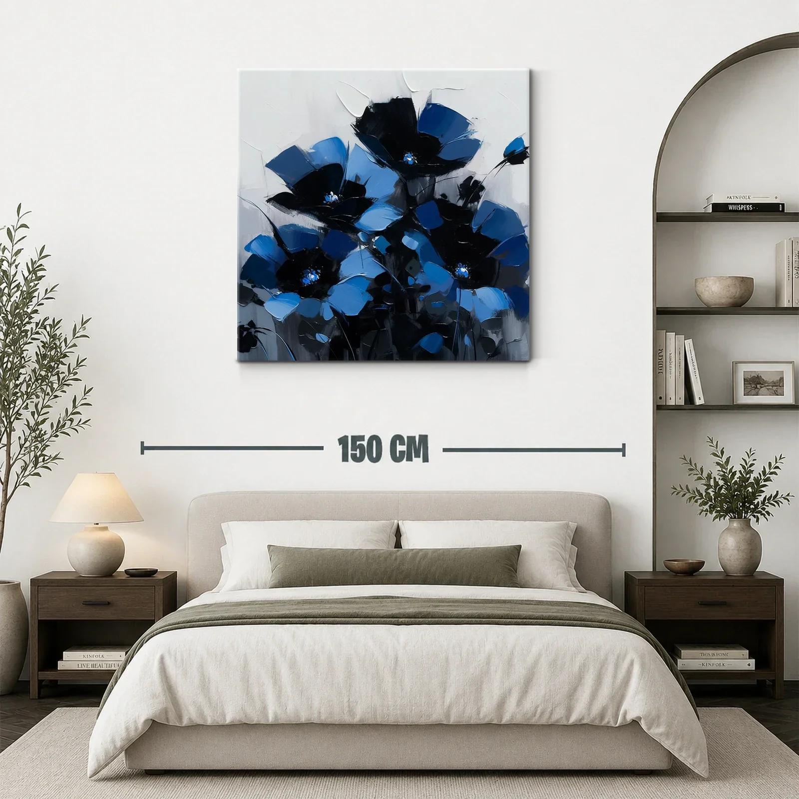 Cuadro floral en intensos tonos azul y negro — miniatura 3