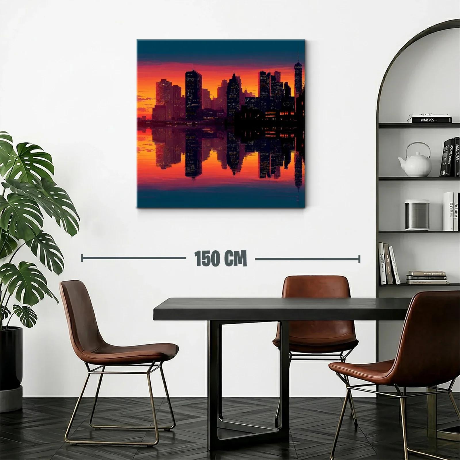 Atardecer vibrante sobre ciudad con reflejo en agua — miniatura 2