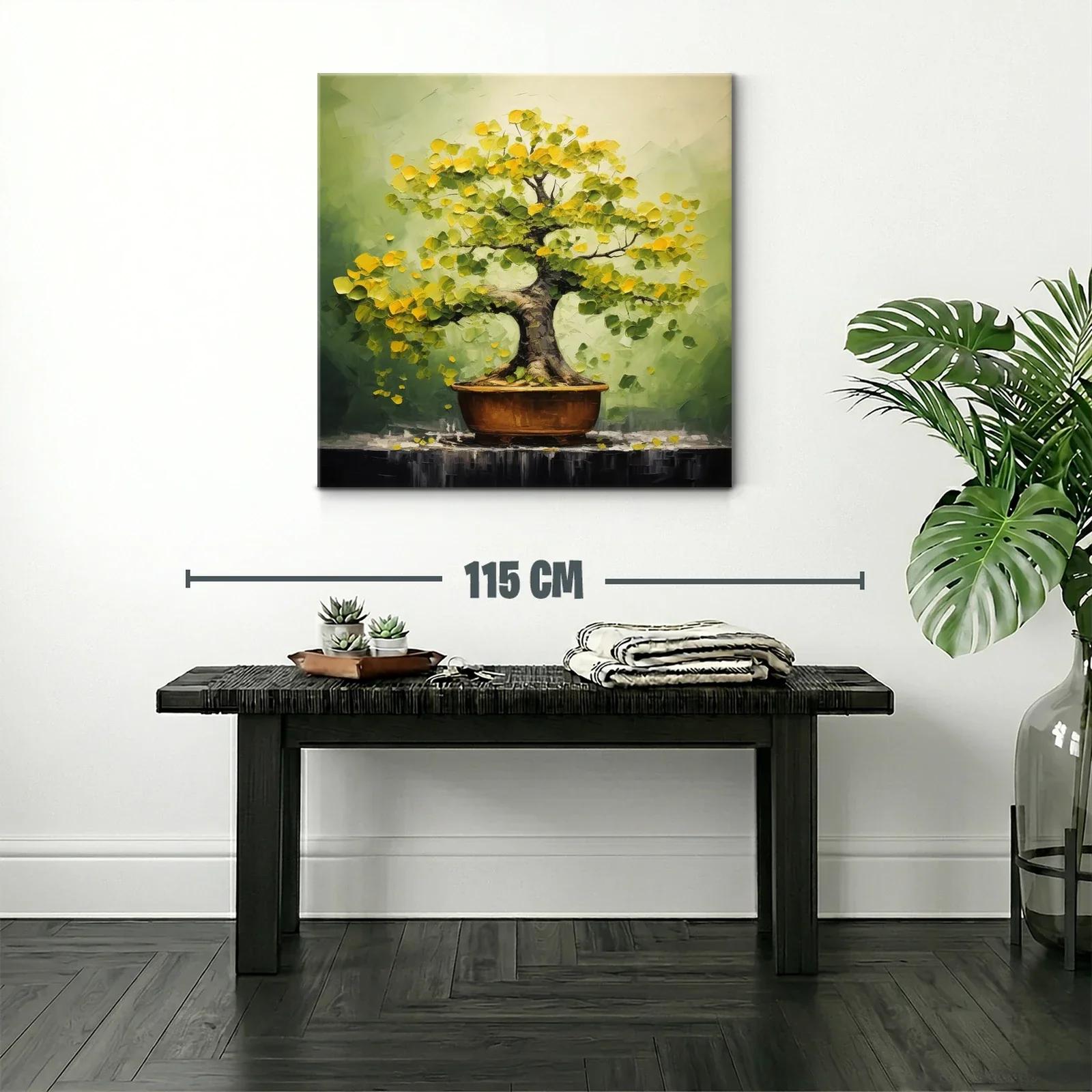 Arbol Bonsái con Hojas Amarillas y Fondo Verde Suave — miniatura 2