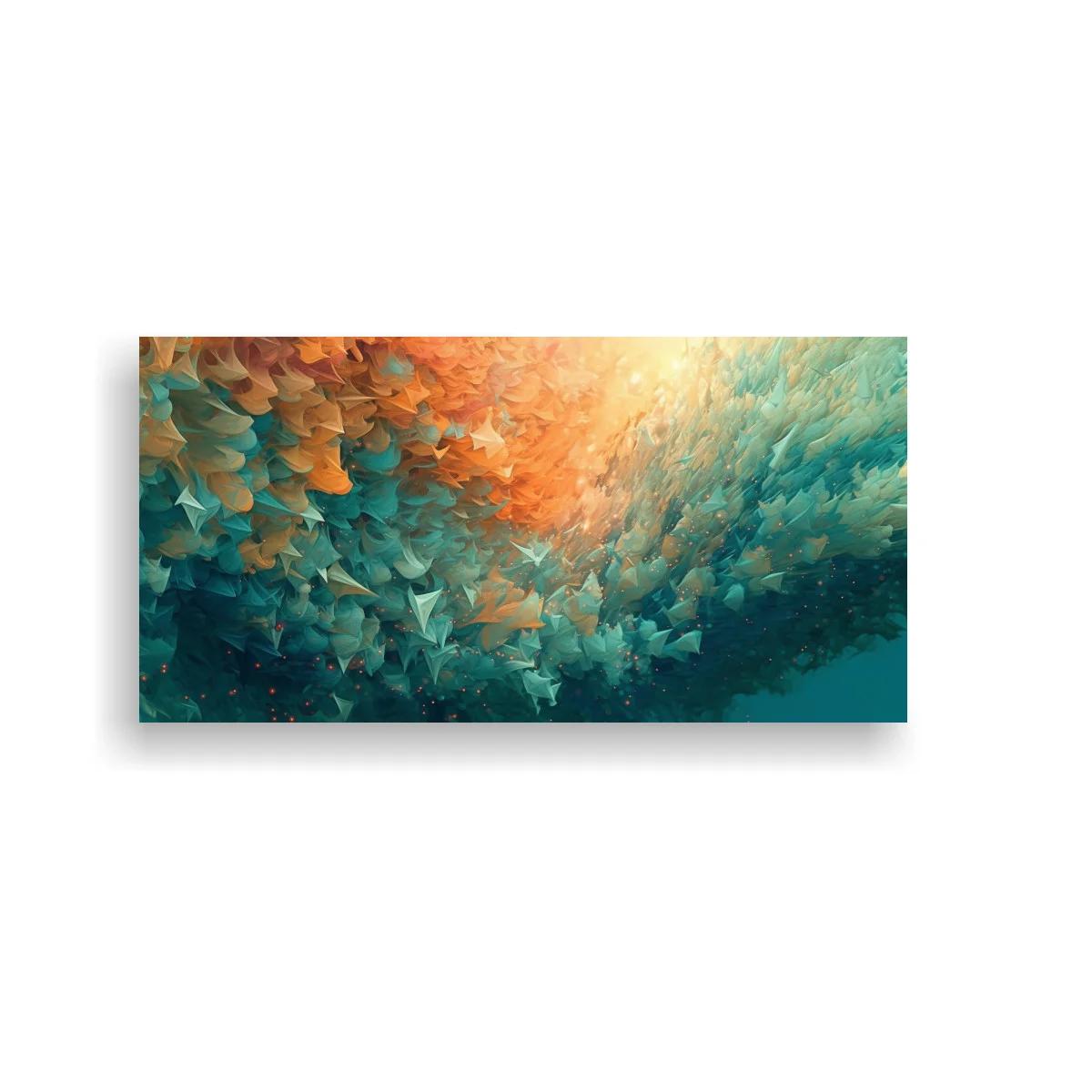 Cuadro remolino abstracto de hojas en coral y turquesa — imagen principal