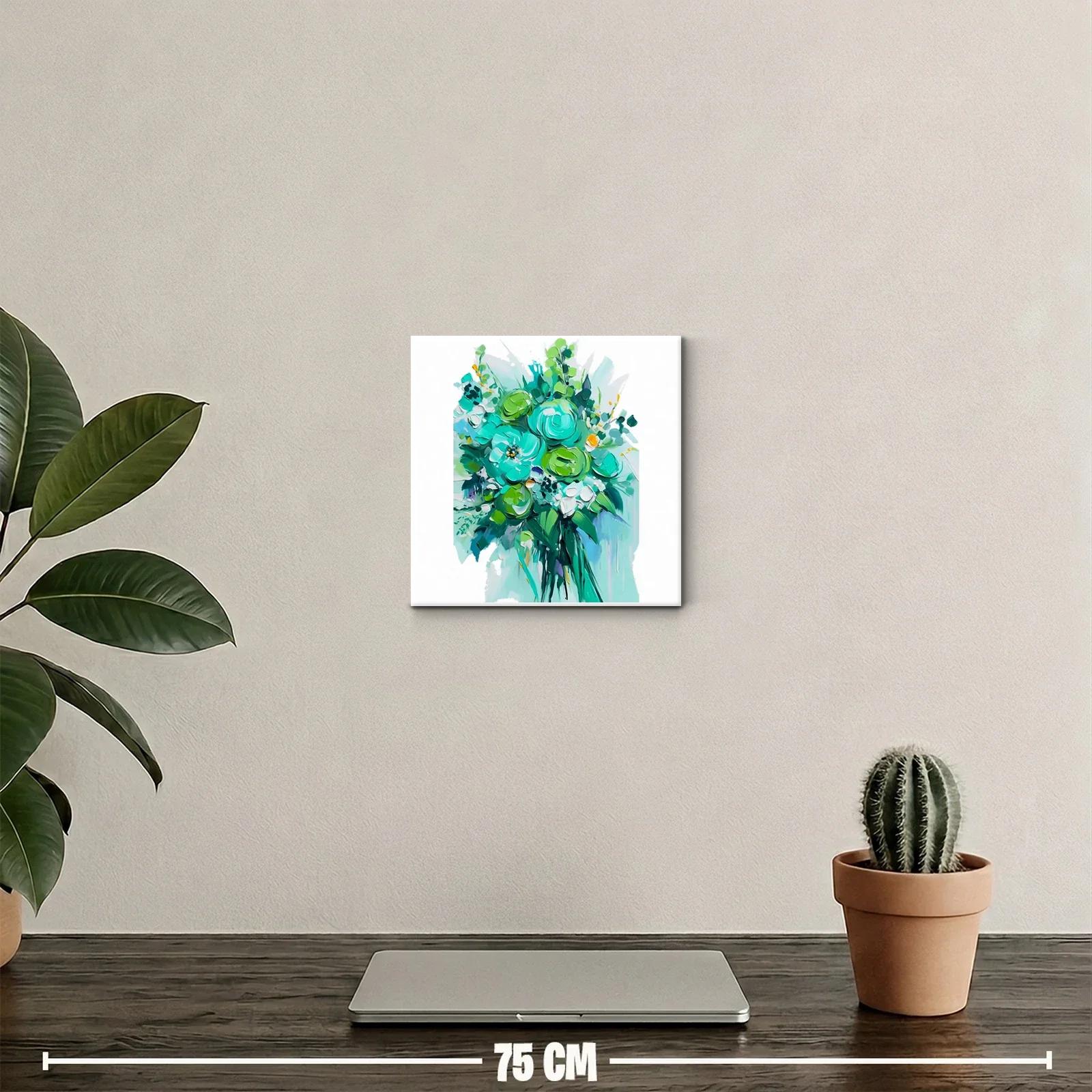 Cuadro decorativo ramo de flores verdes y azules vibrantes — miniatura 2