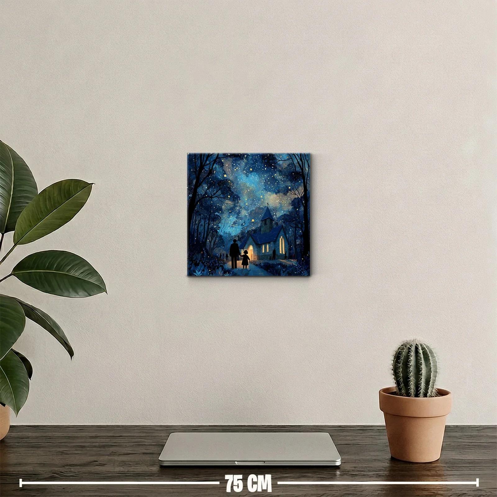 Nocturno encantador con iglesia iluminada bajo cielo estrellado — miniatura 2