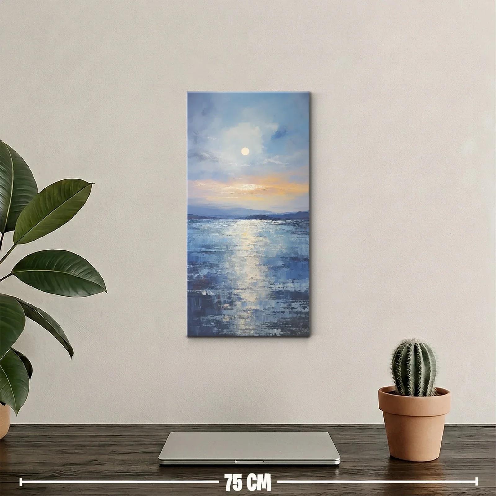Cuadro luna sobre el mar con reflejo dorado — miniatura 2