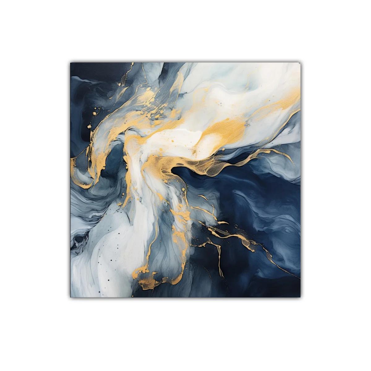 Cuadro abstracto en tonos azul y dorado elegante y moderno — miniatura 1