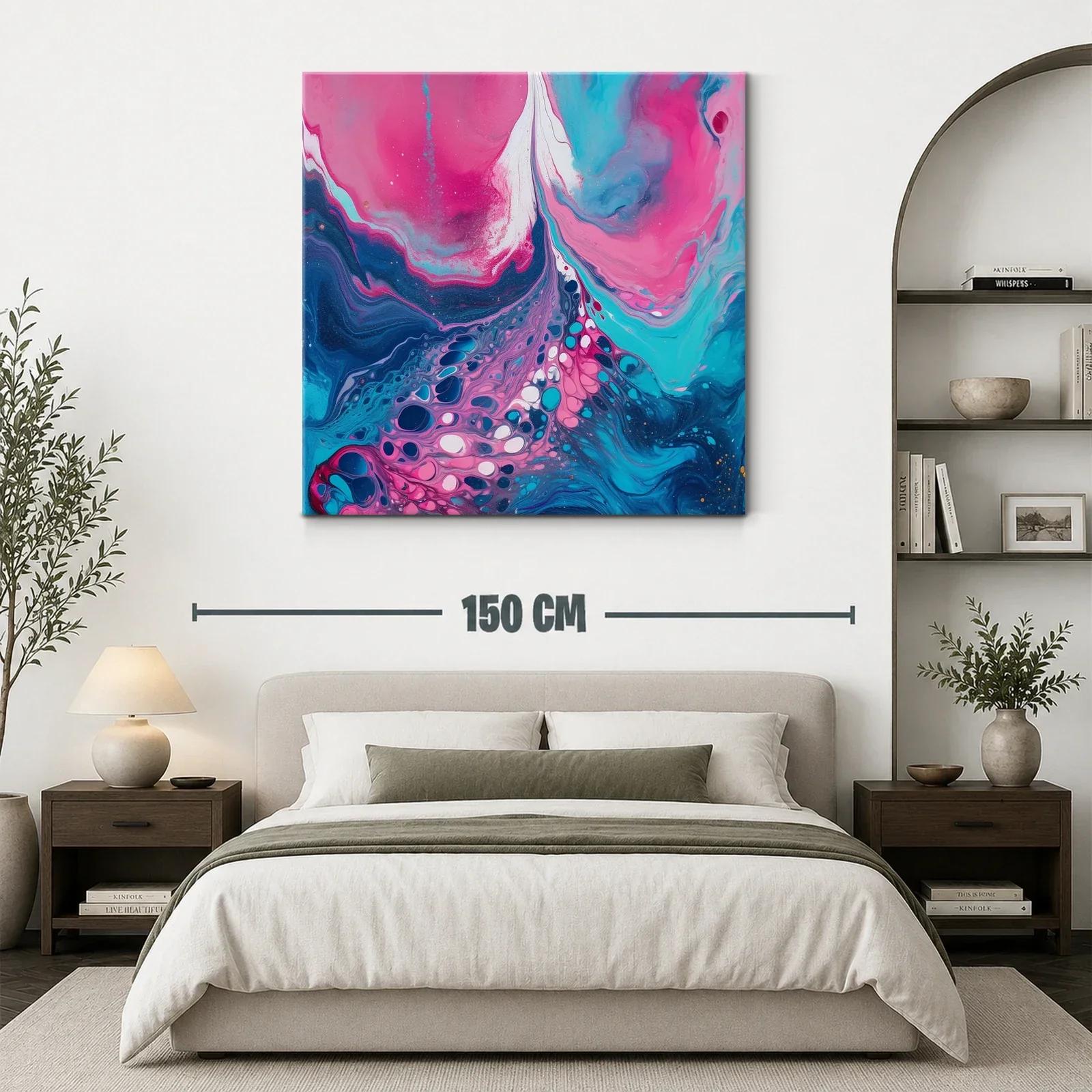 Cuadro abstracto en tonos rosas y azules intensos — miniatura 3