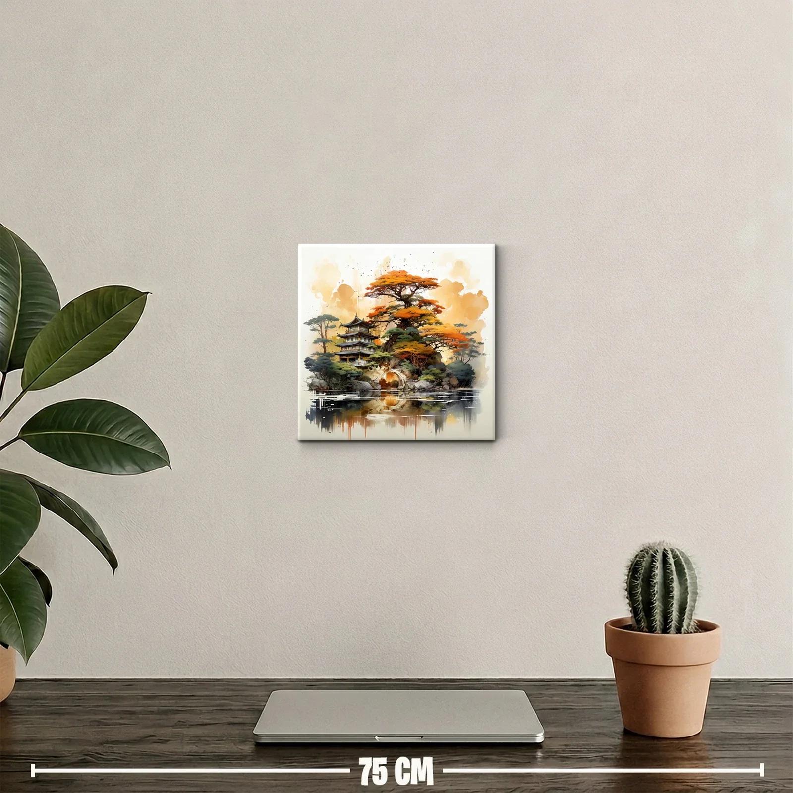 Paisaje asiático con árboles otoñales y templo tradicional — miniatura 2
