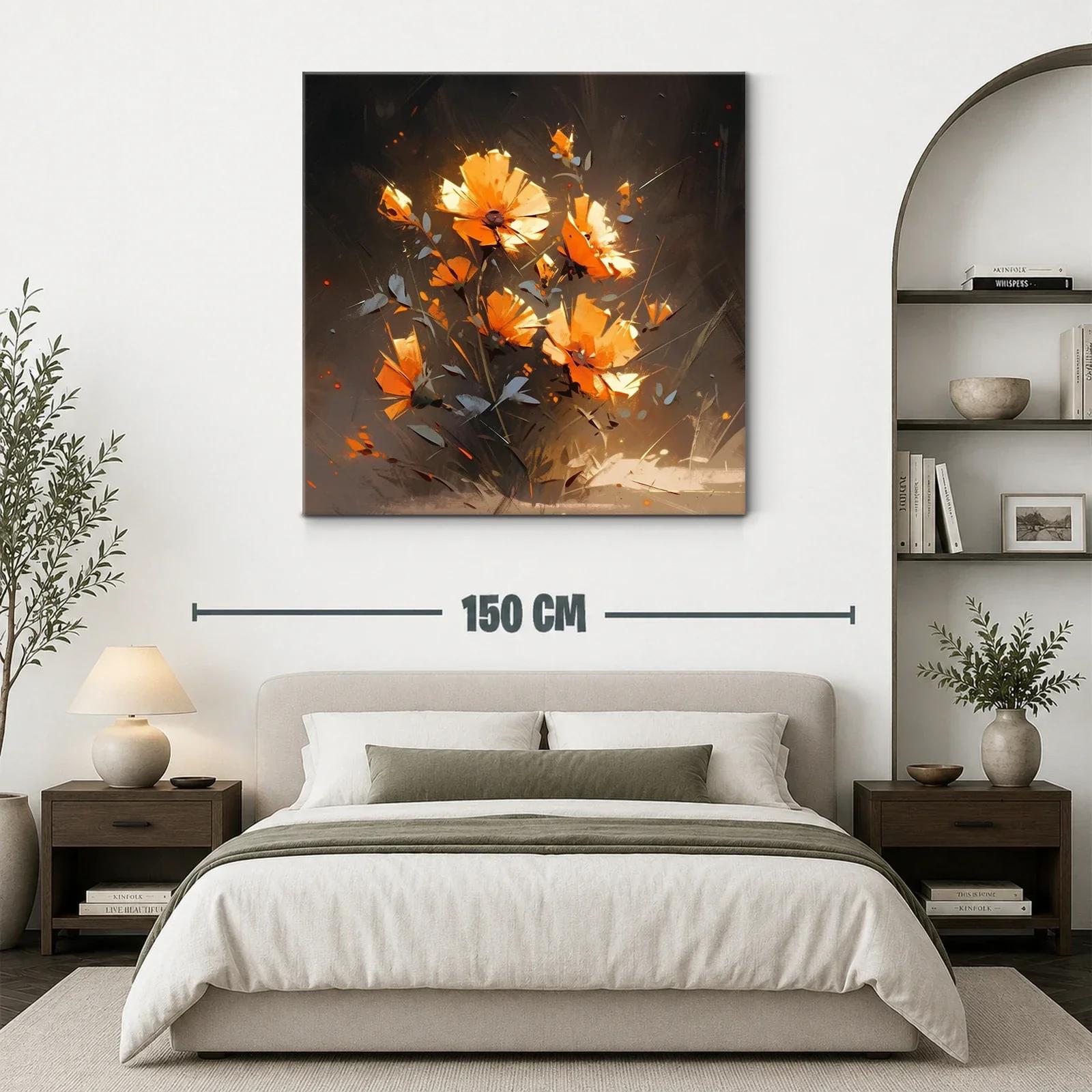 Cuadro floral con tonos naranjas vibrantes y fondo oscuro — miniatura 3