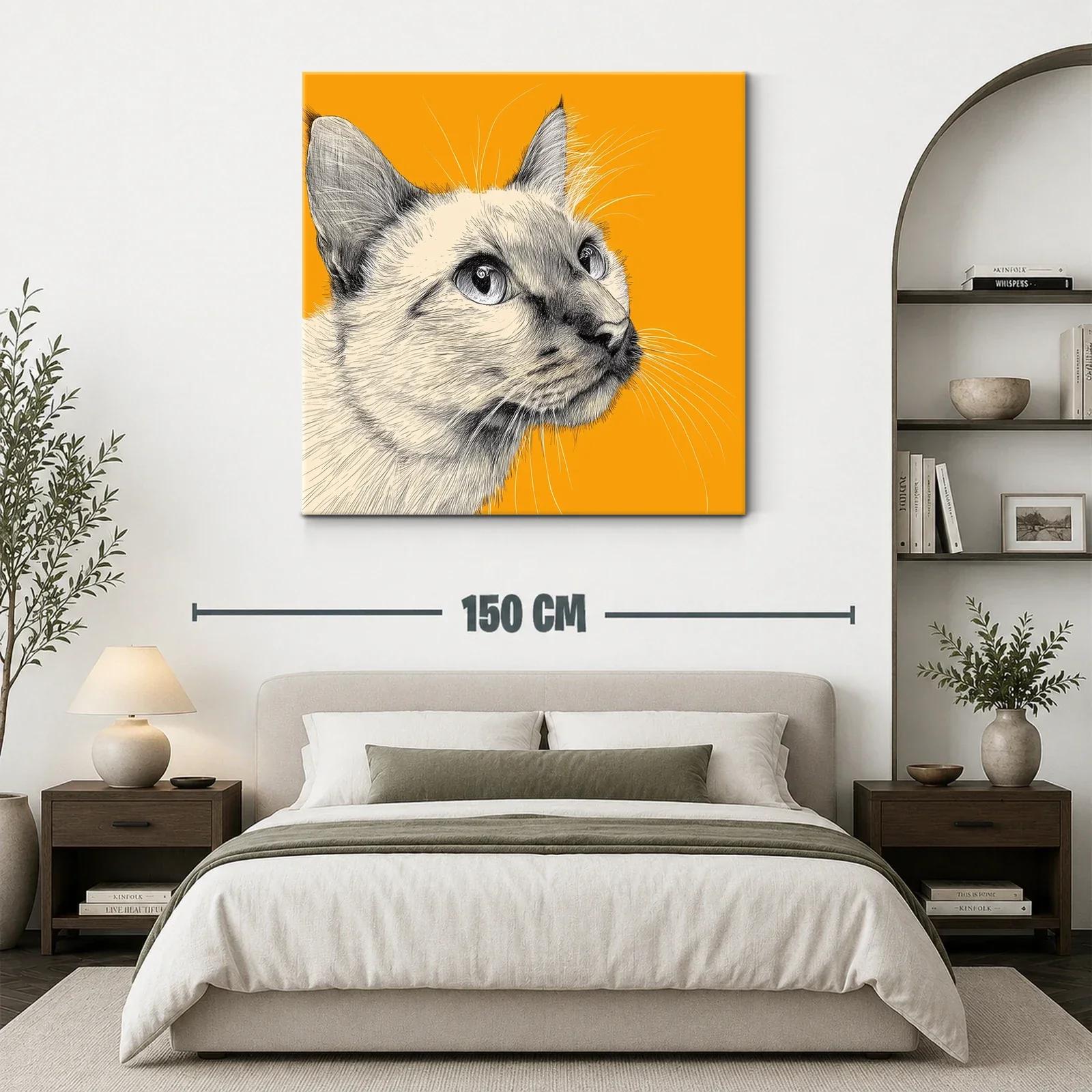 Retrato elegante de gato siamés sobre fondo naranja vibrante — miniatura 3