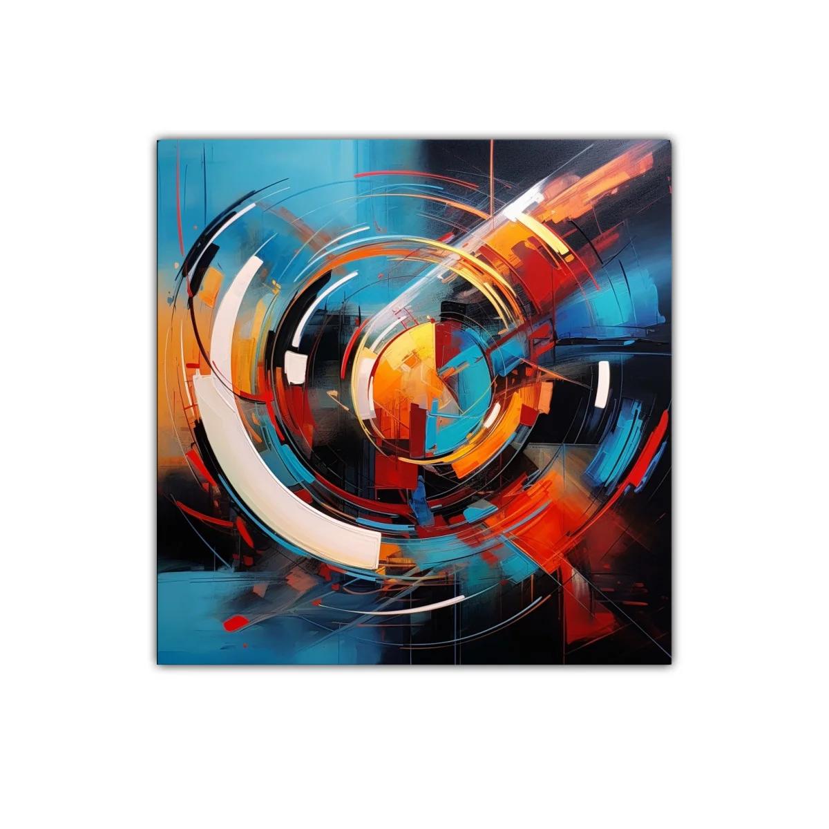 Cuadro abstracto con círculos dinámicos y colores vivos — miniatura 1