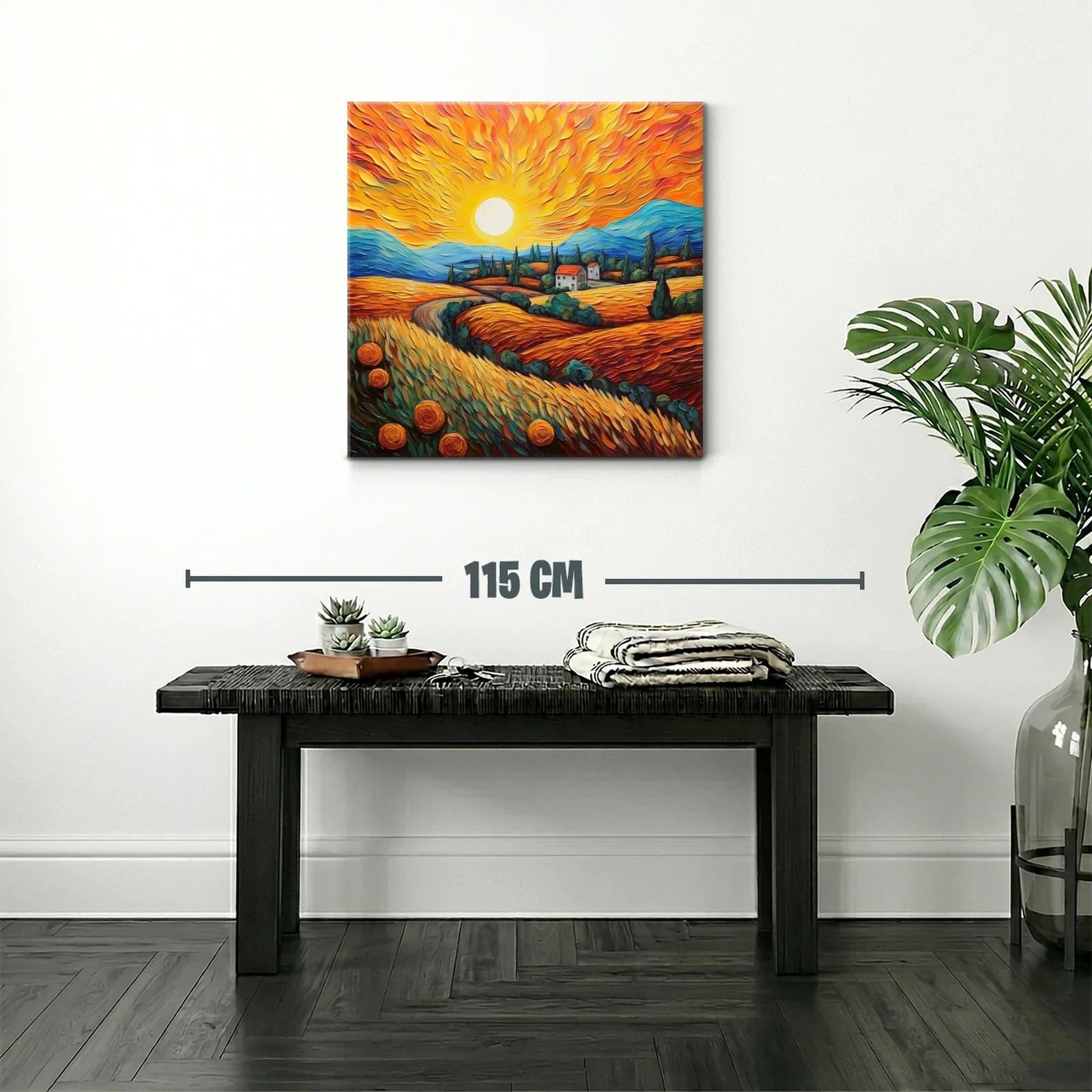 Paisaje vibrante con sol radiante y campos dorados — miniatura 2
