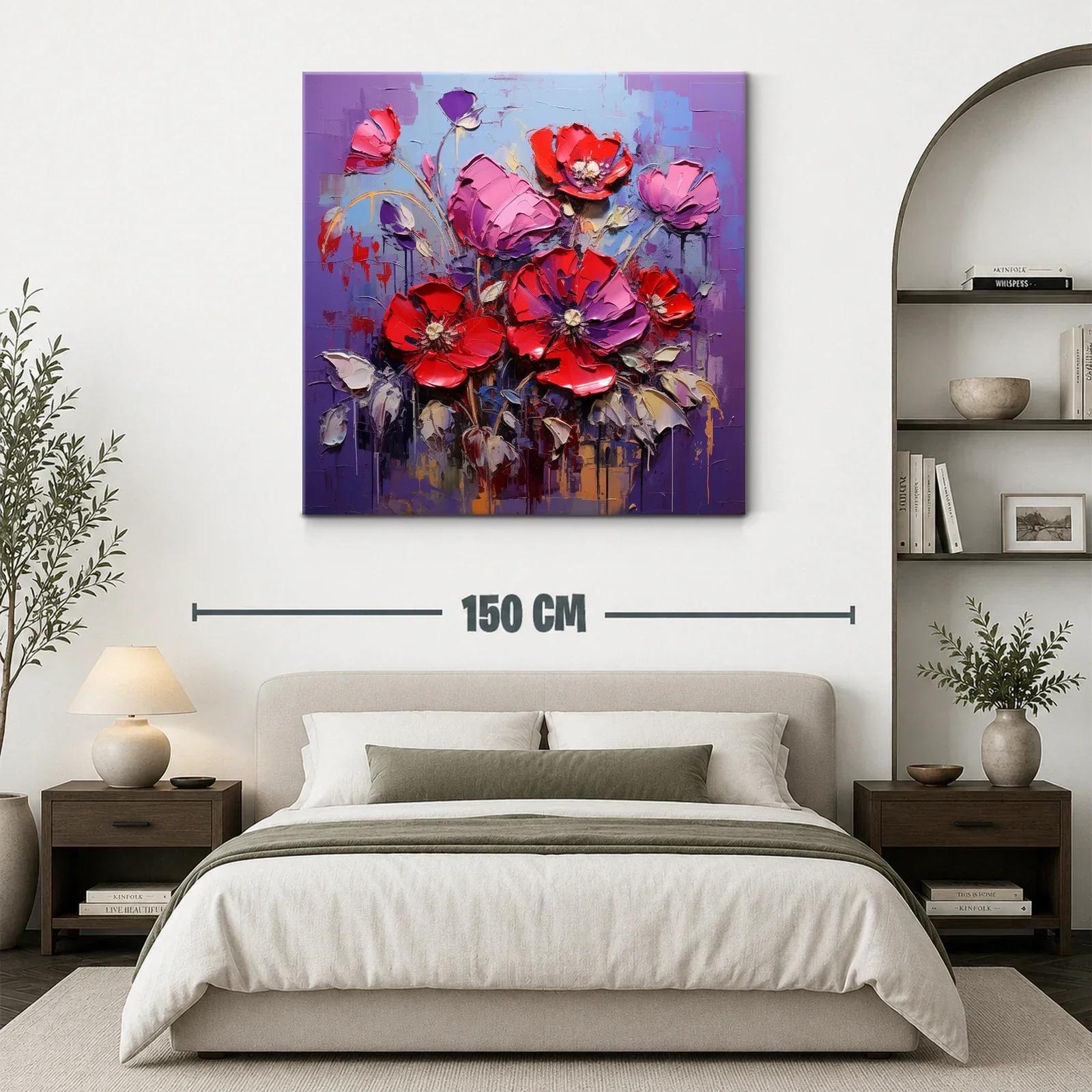 Cuadro moderno con vibrantes flores rojas y lilas — miniatura 3
