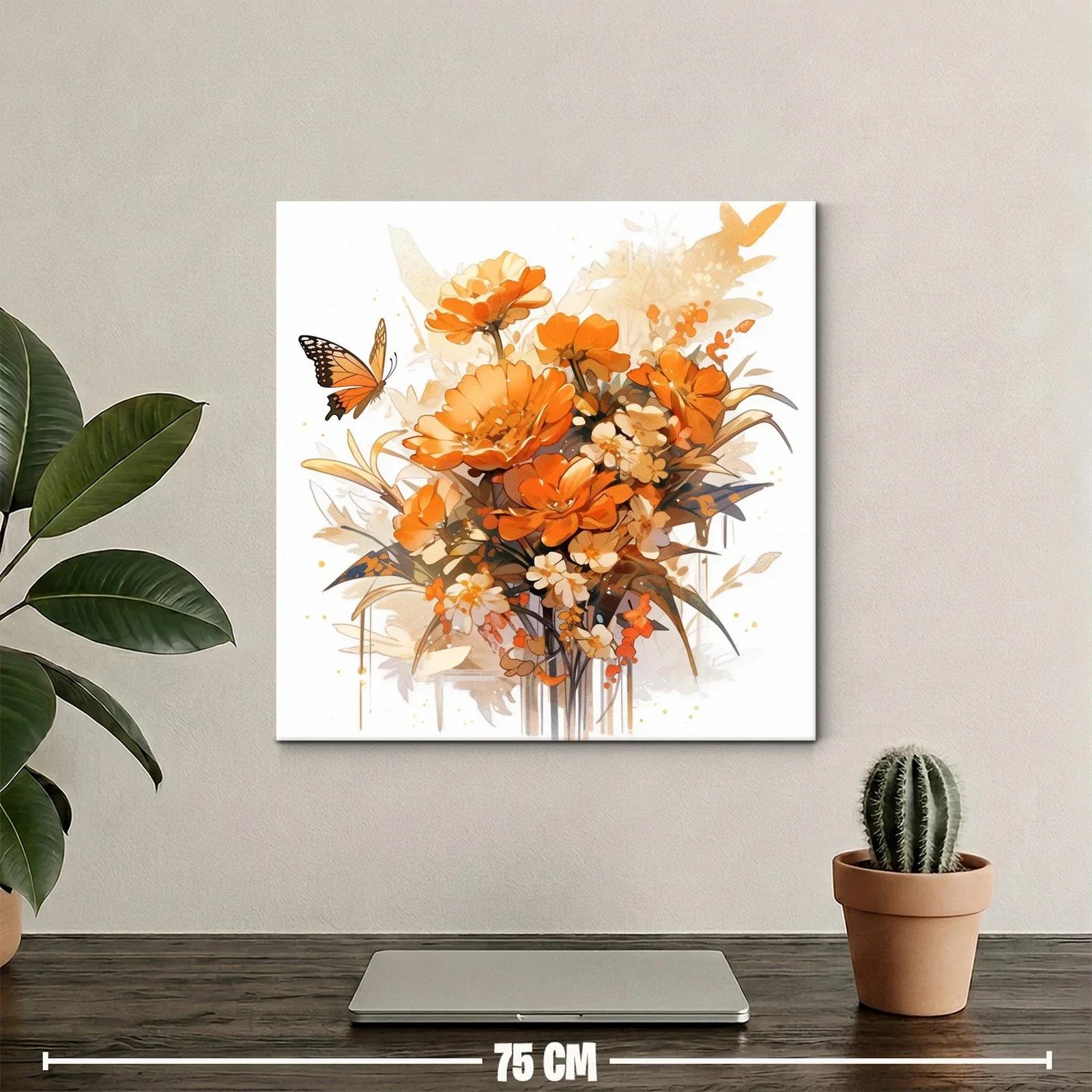 Ramo vibrante de flores naranjas con mariposa delicada — miniatura 2