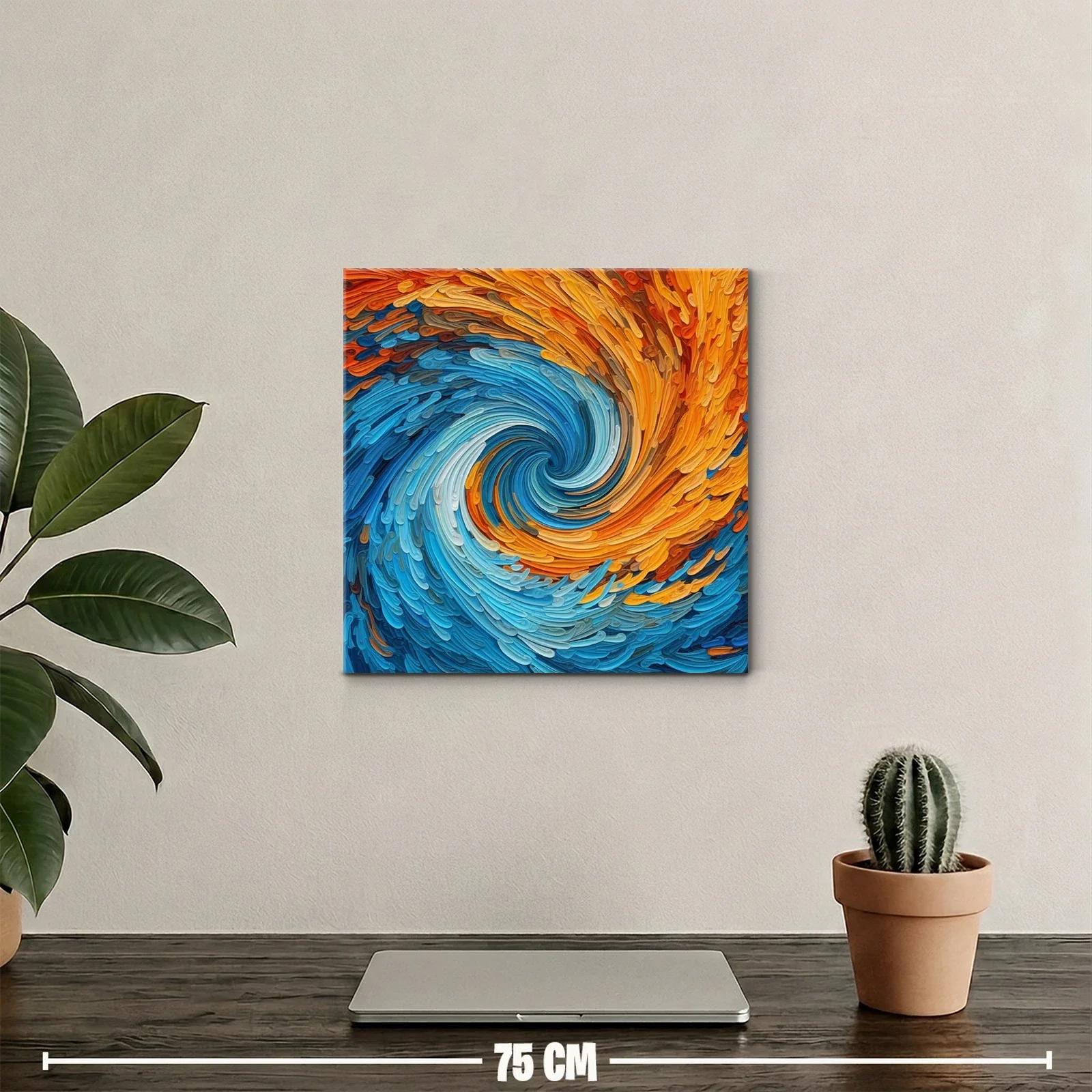 Cuadro abstracto con remolino de tonos azules y anaranjados — miniatura 2