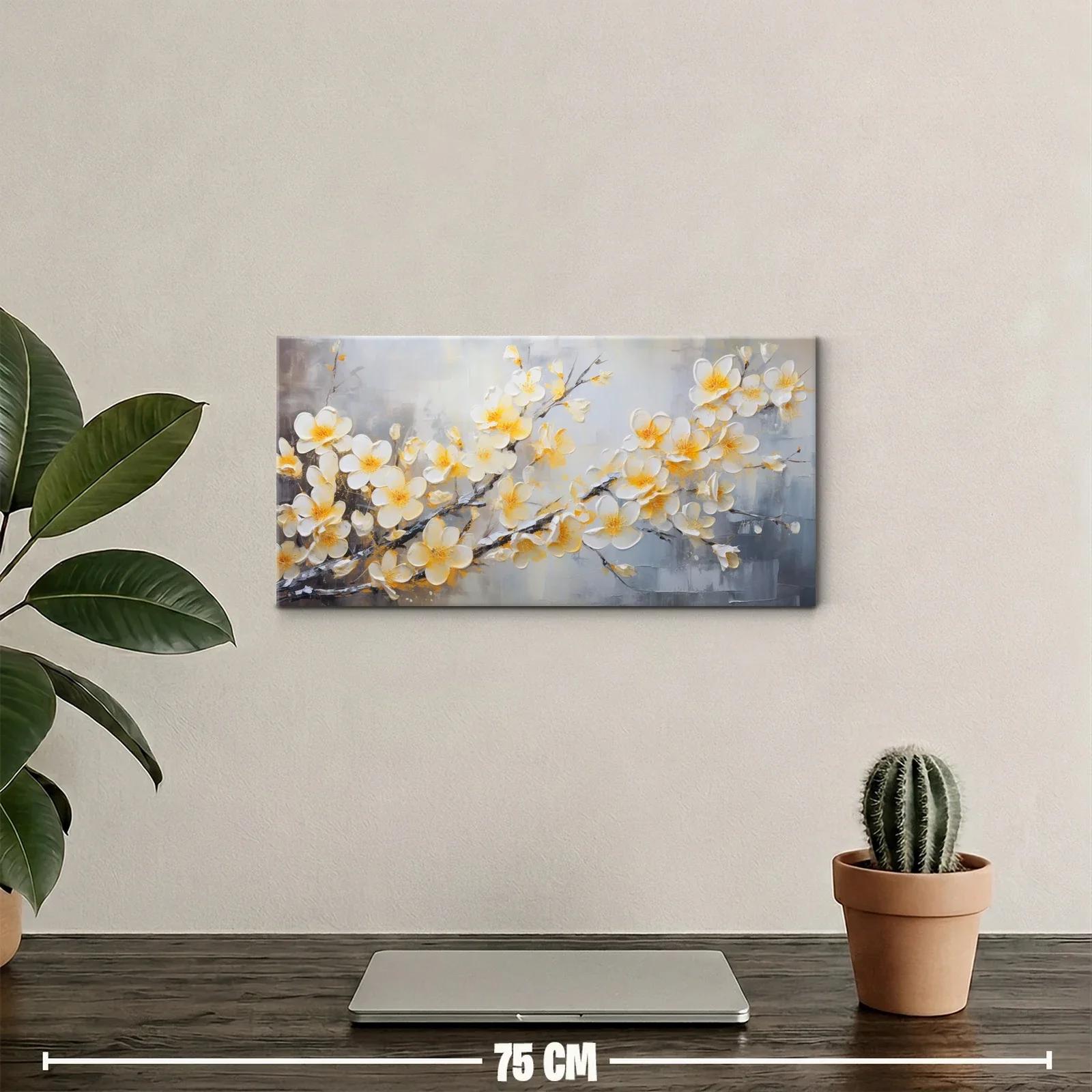 Cuadro rama de flores de cerezo blancas con toques de mostaza — miniatura 2