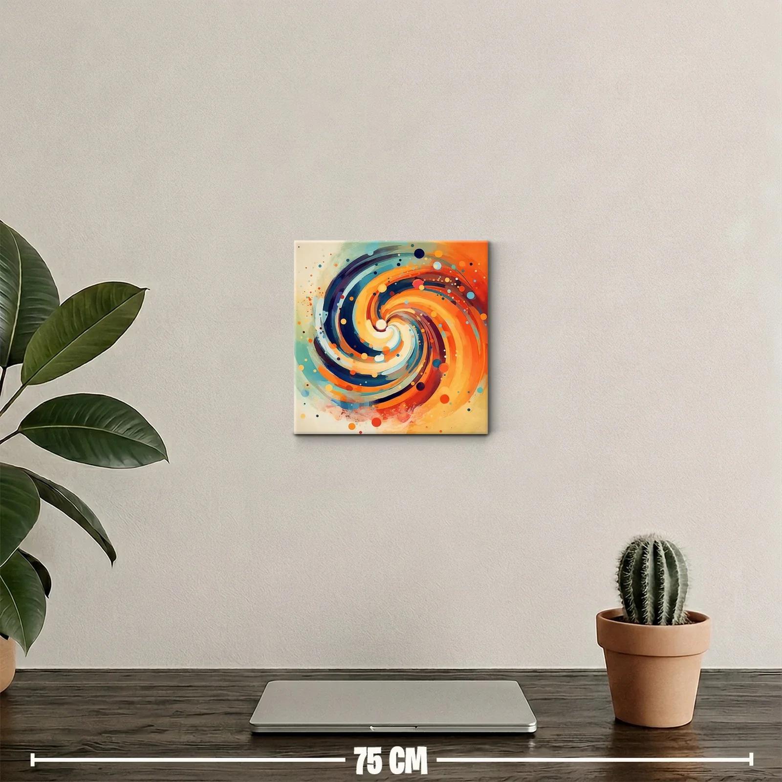 Cuadro abstracto espiral en tonos cálidos y fríos — miniatura 2