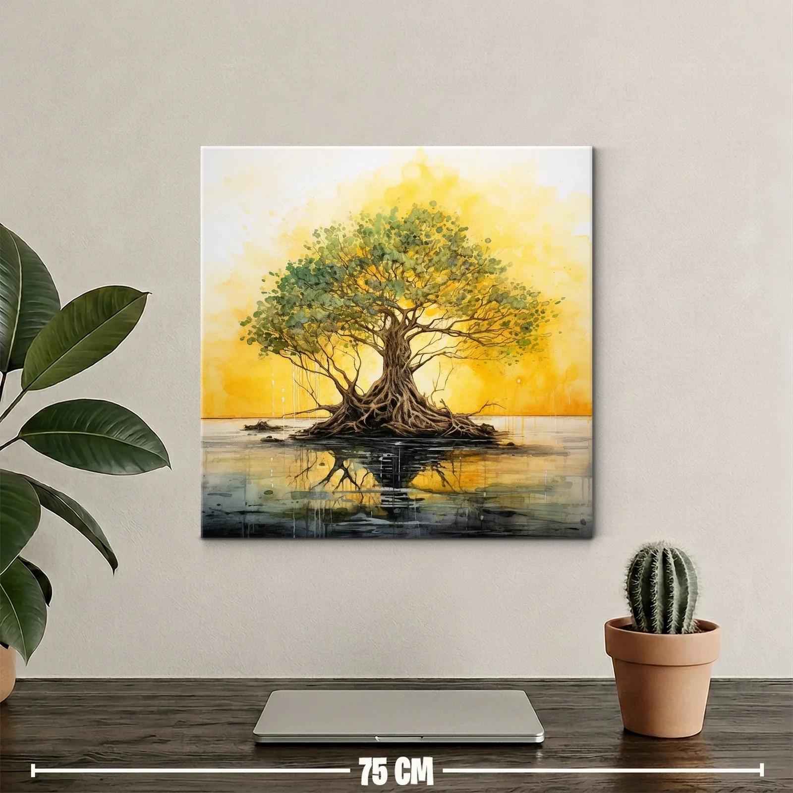 Árbol reflejado en agua con tonos dorados y verdes — miniatura 2