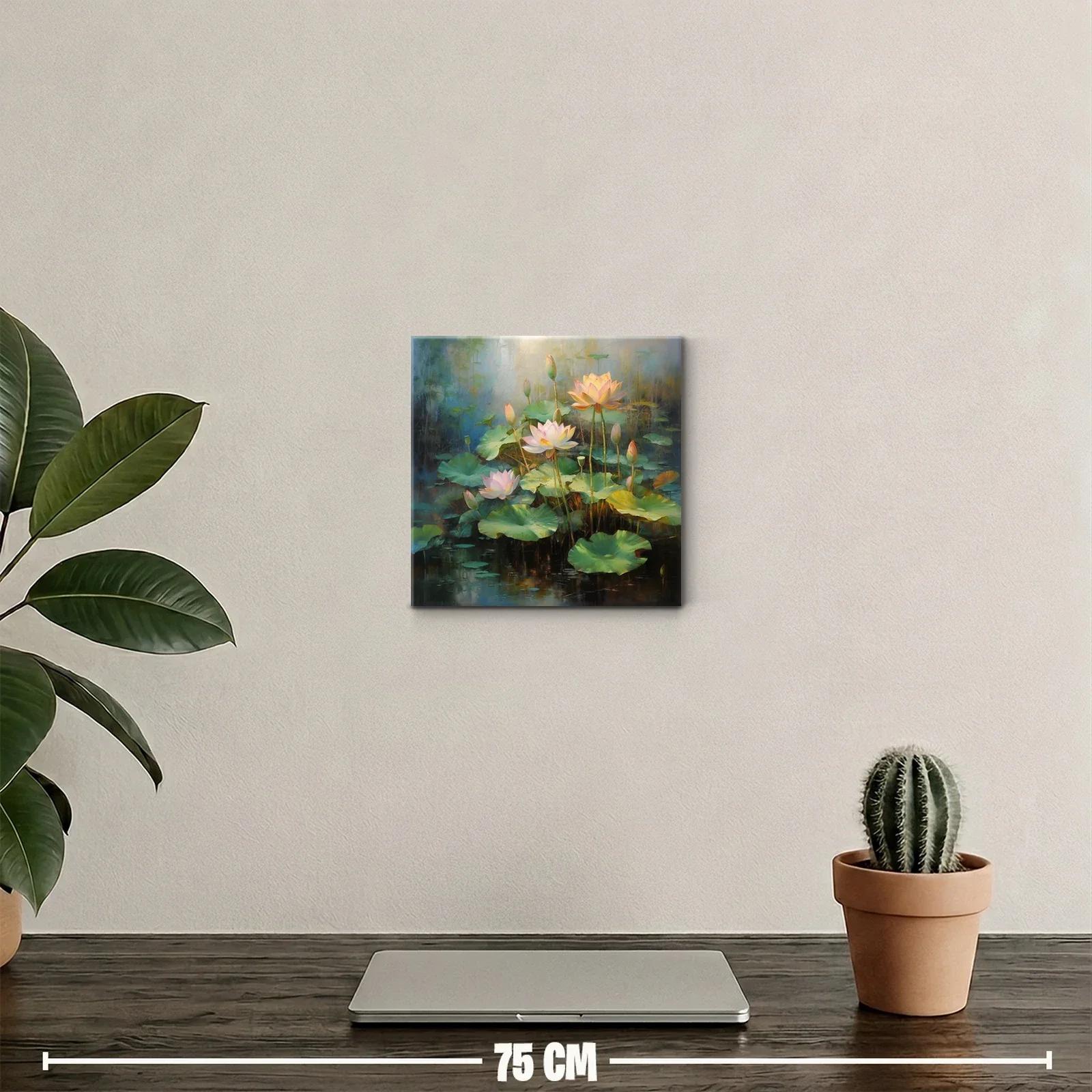 Cuadro con delicadas flores de loto y hojas verdes — miniatura 2