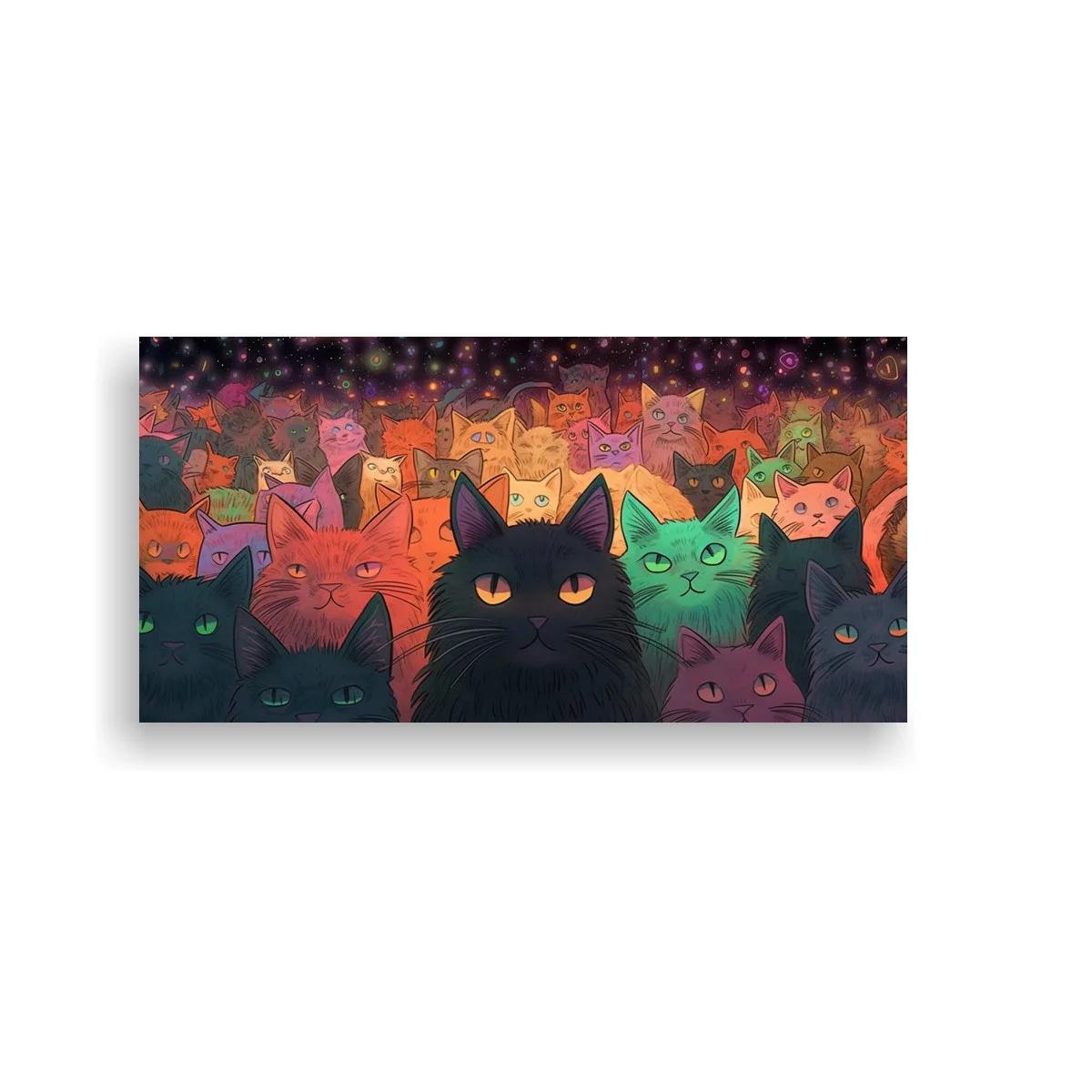 Cuadro multitud de gatos con fondo oscuro salpicado de luces — imagen principal