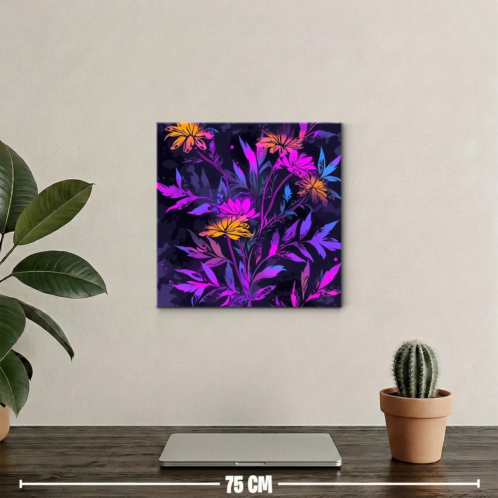 Cuadro floral con tonos vibrantes y fondo oscuro — miniatura 2