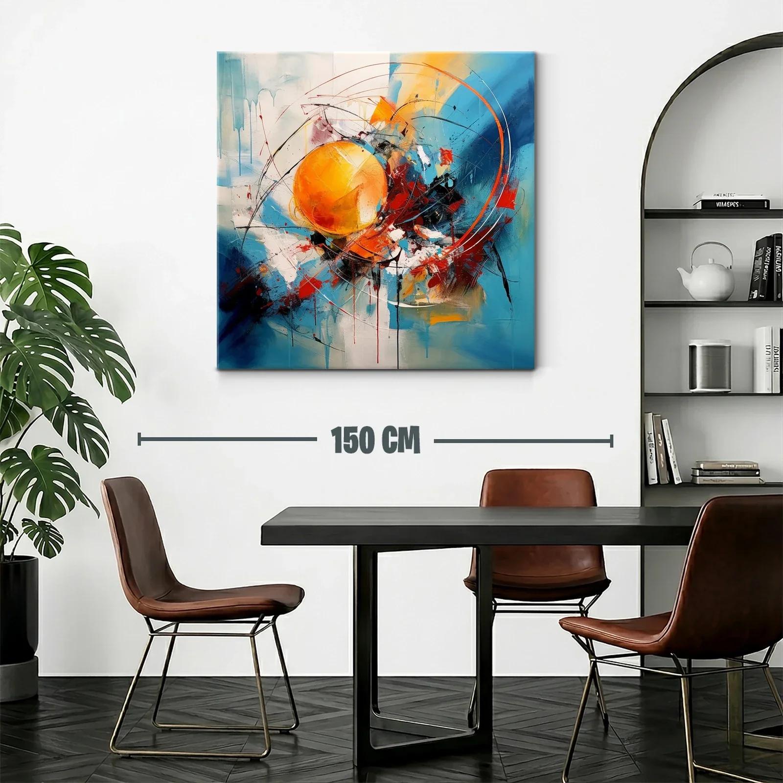 Cuadro Abstracto con Esferas y Dinámicas Líneas en Azul y Naranja — miniatura 2