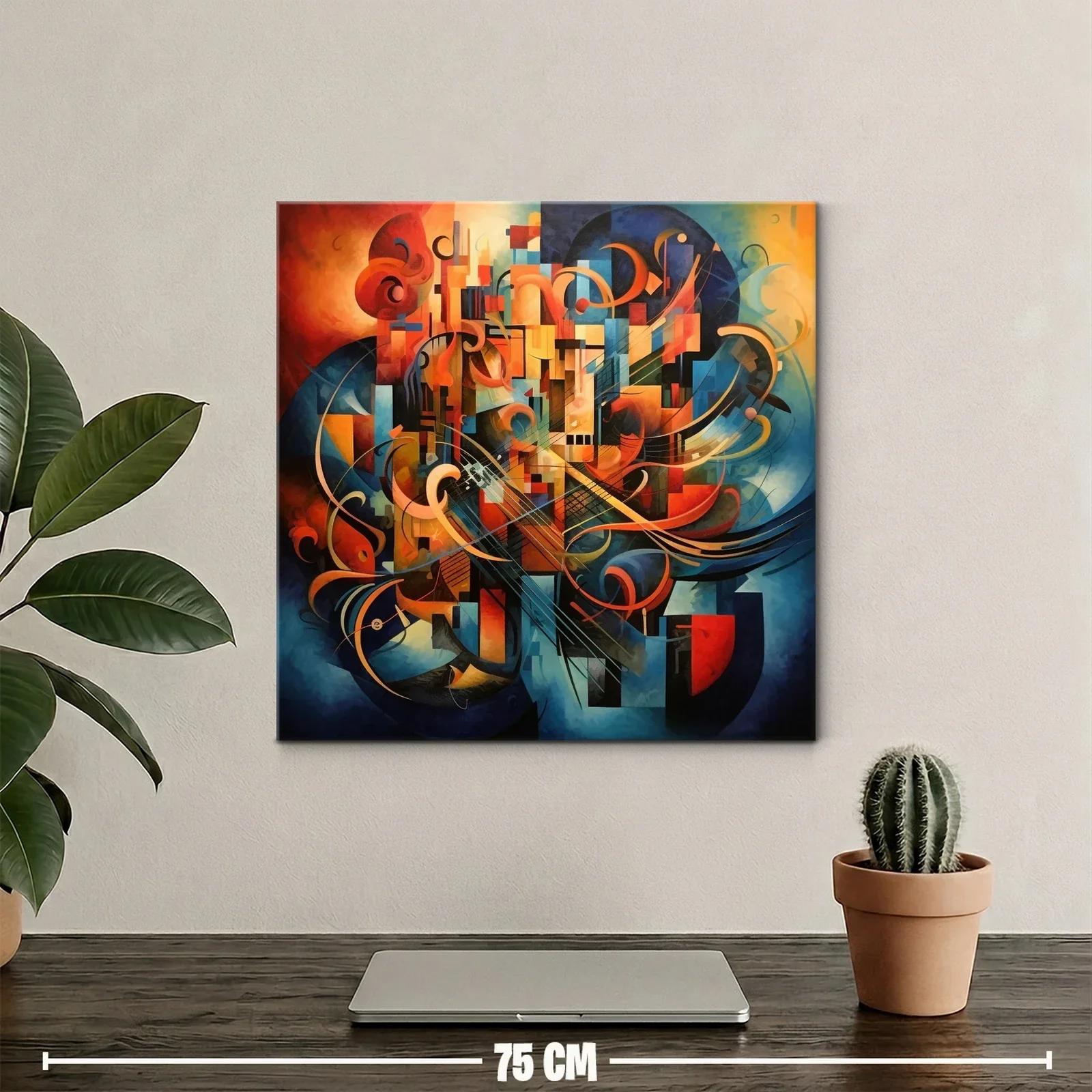 Cuadro abstracto con formas geométricas y tonos cálidos y fríos — miniatura 2