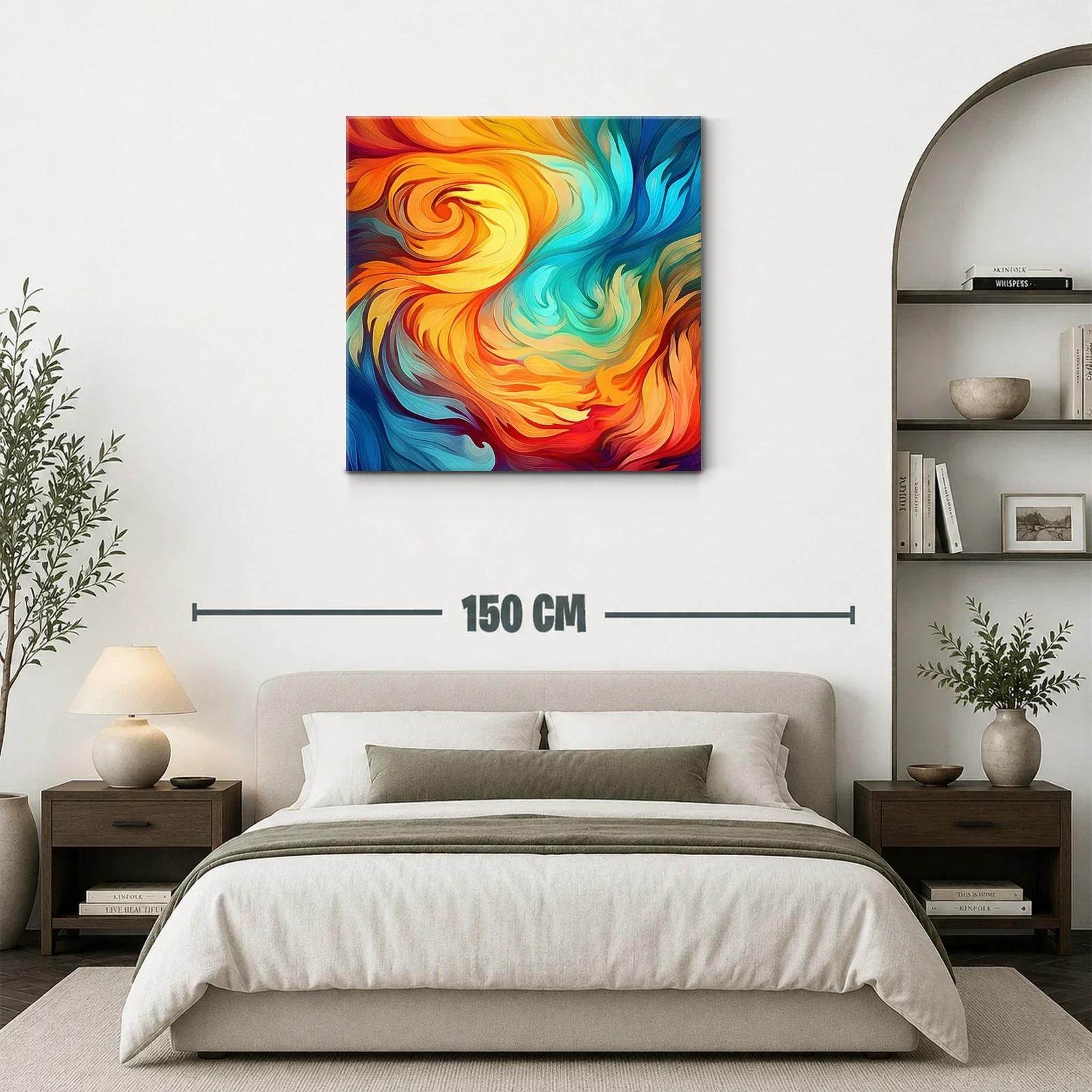 Cuadro abstracto en vibrantes tonos cálidos y fríos — miniatura 3