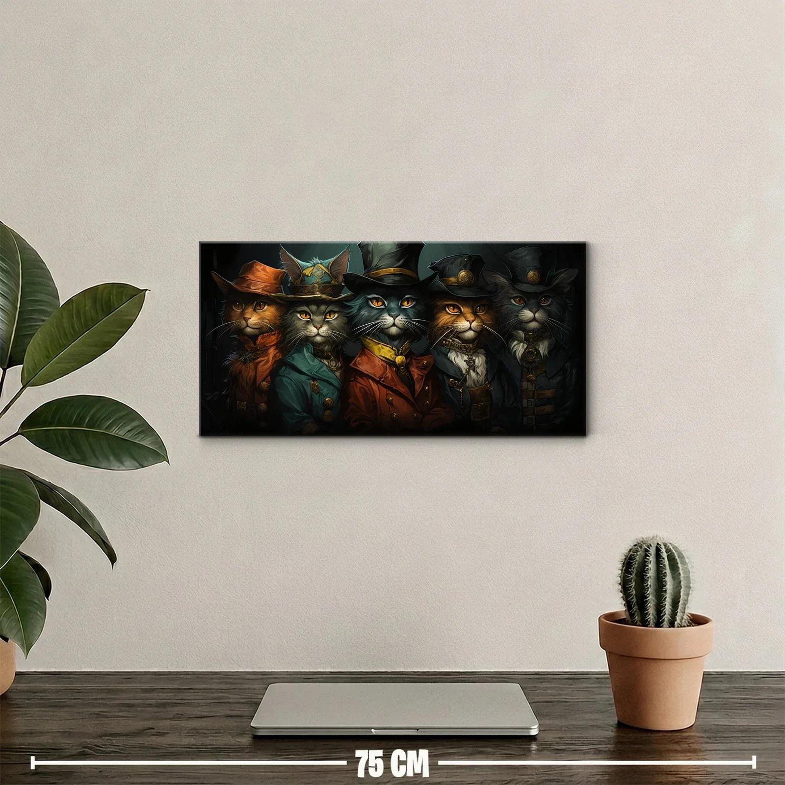 Cuadro grupo de gatos antropomórficos con sombreros y pajarita — miniatura 2