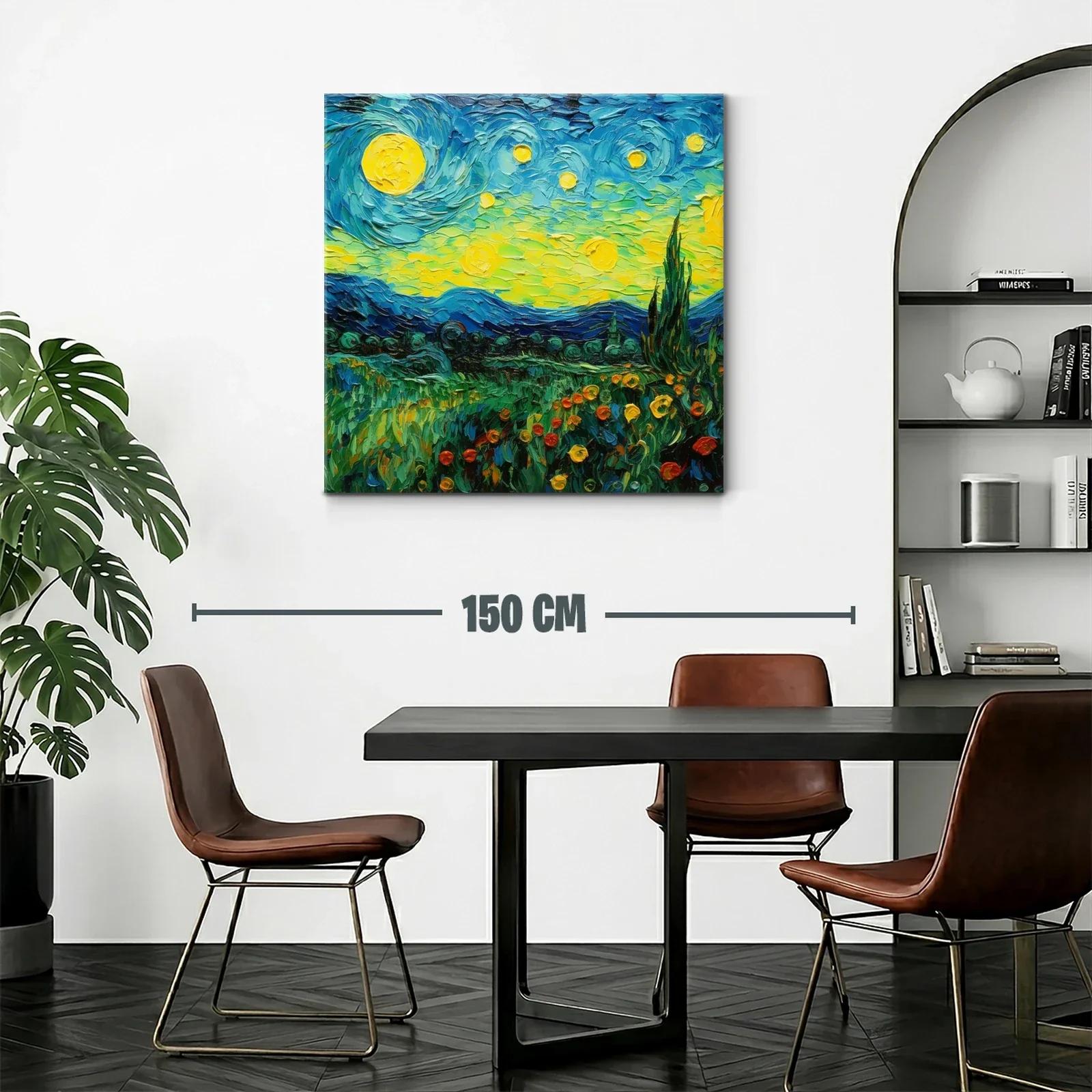 Paisaje nocturno vibrante con cielo estrellado y campo florido — miniatura 2