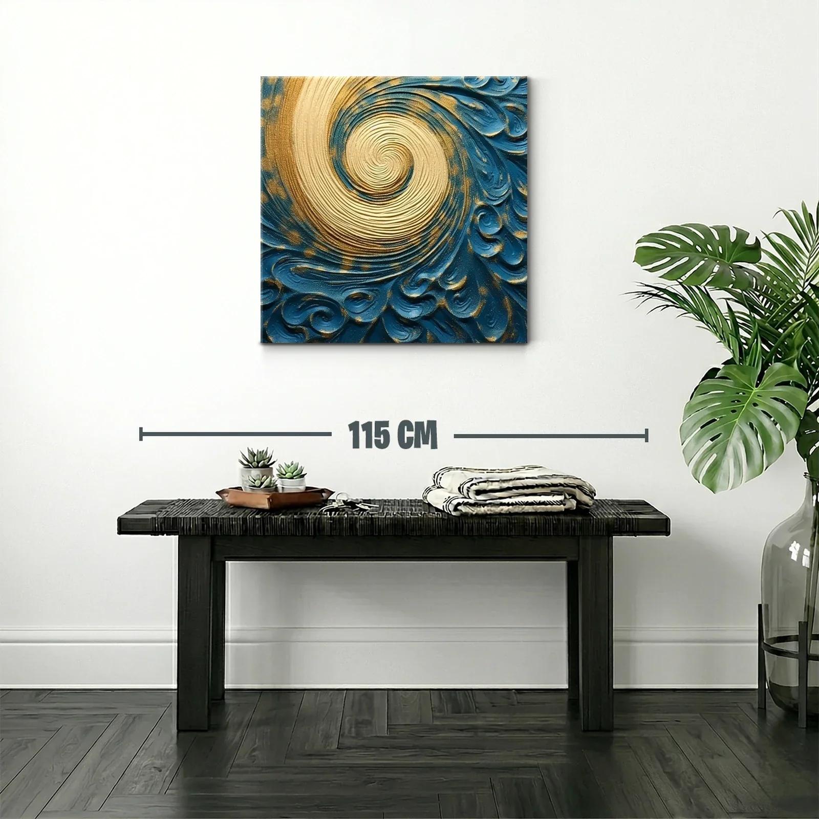 Remolino dorado en fondo azul con relieve artesanal — miniatura 2