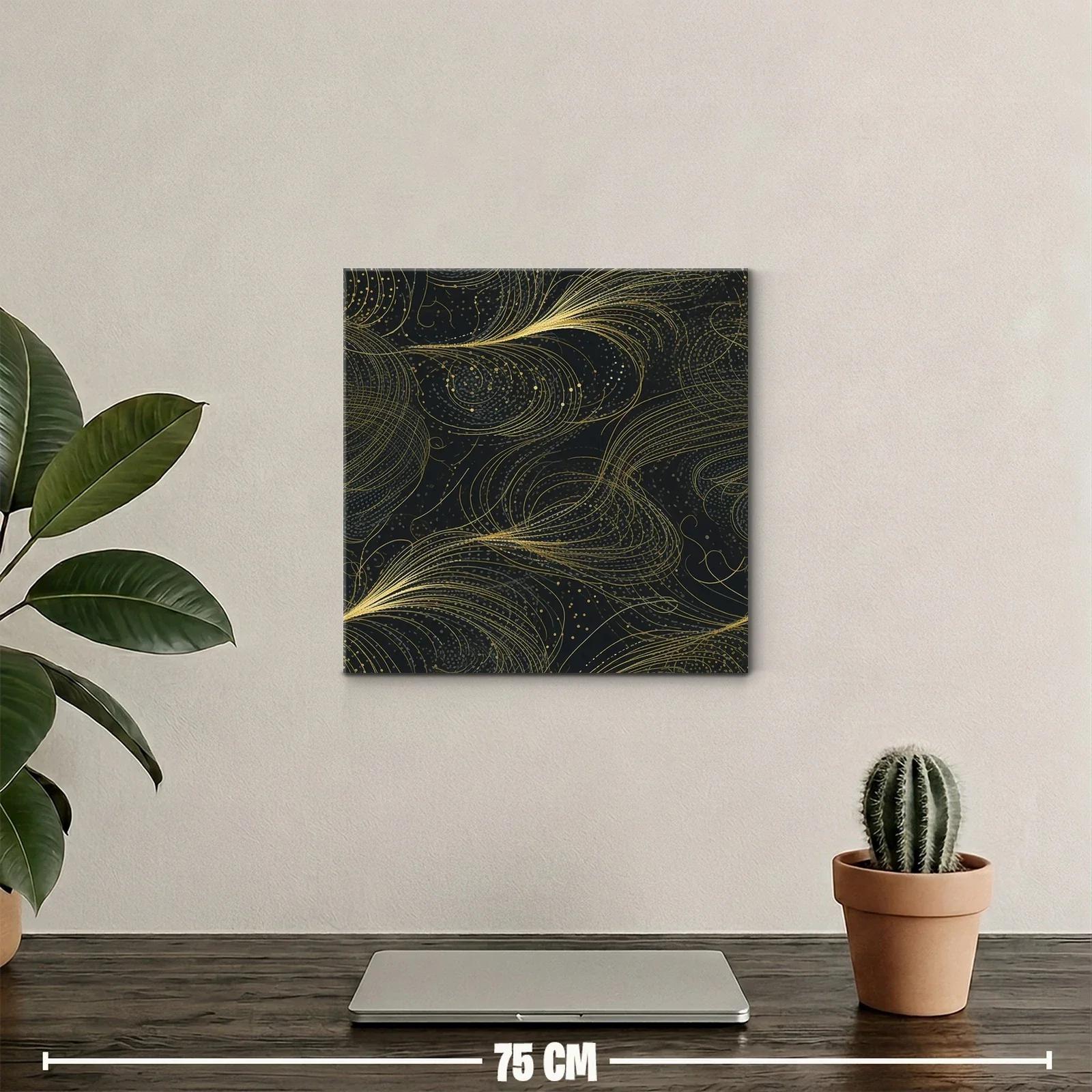 Cuadro abstracto con líneas doradas sobre fondo negro — miniatura 2