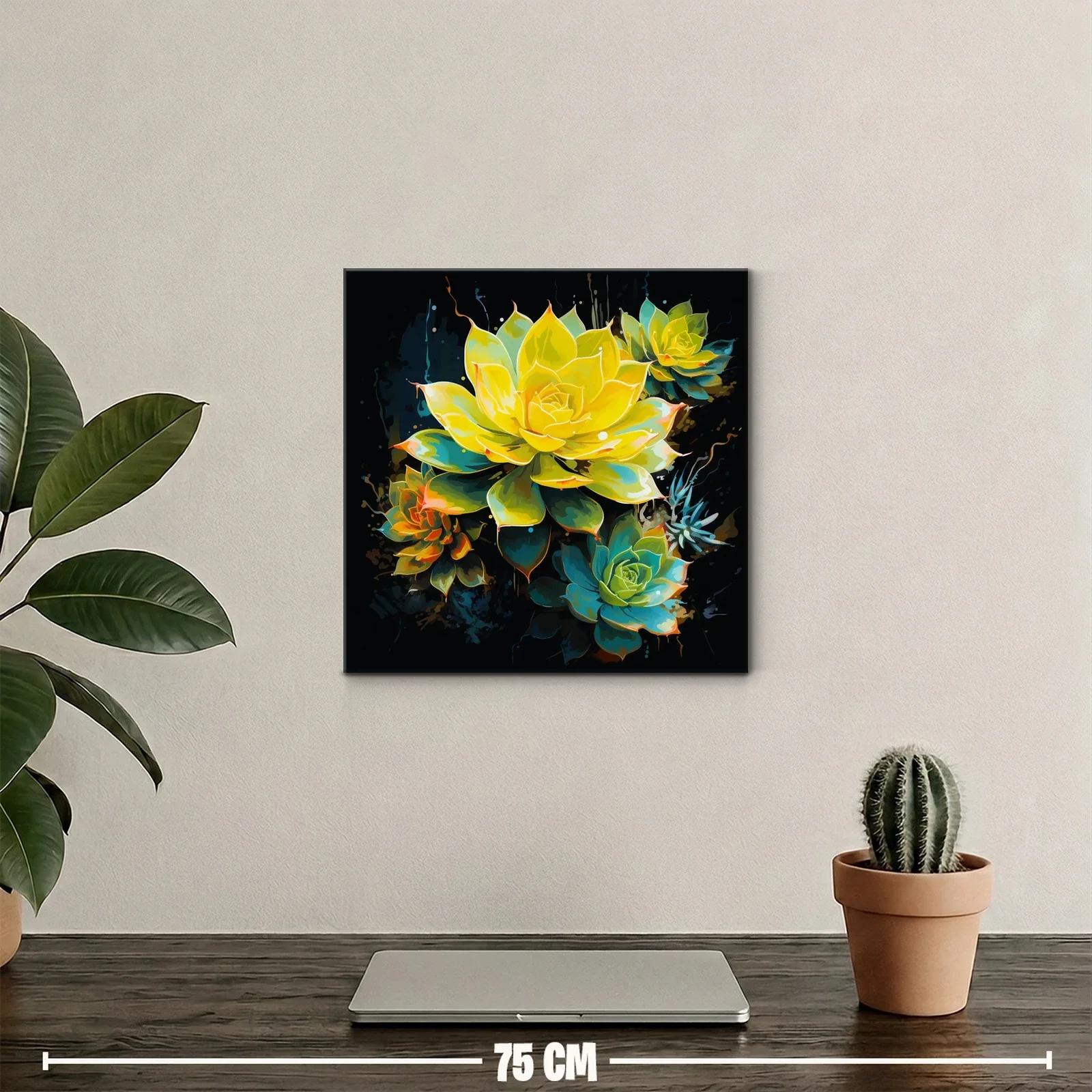 Cuadro floral vibrante con tonos amarillos y verdes — miniatura 2