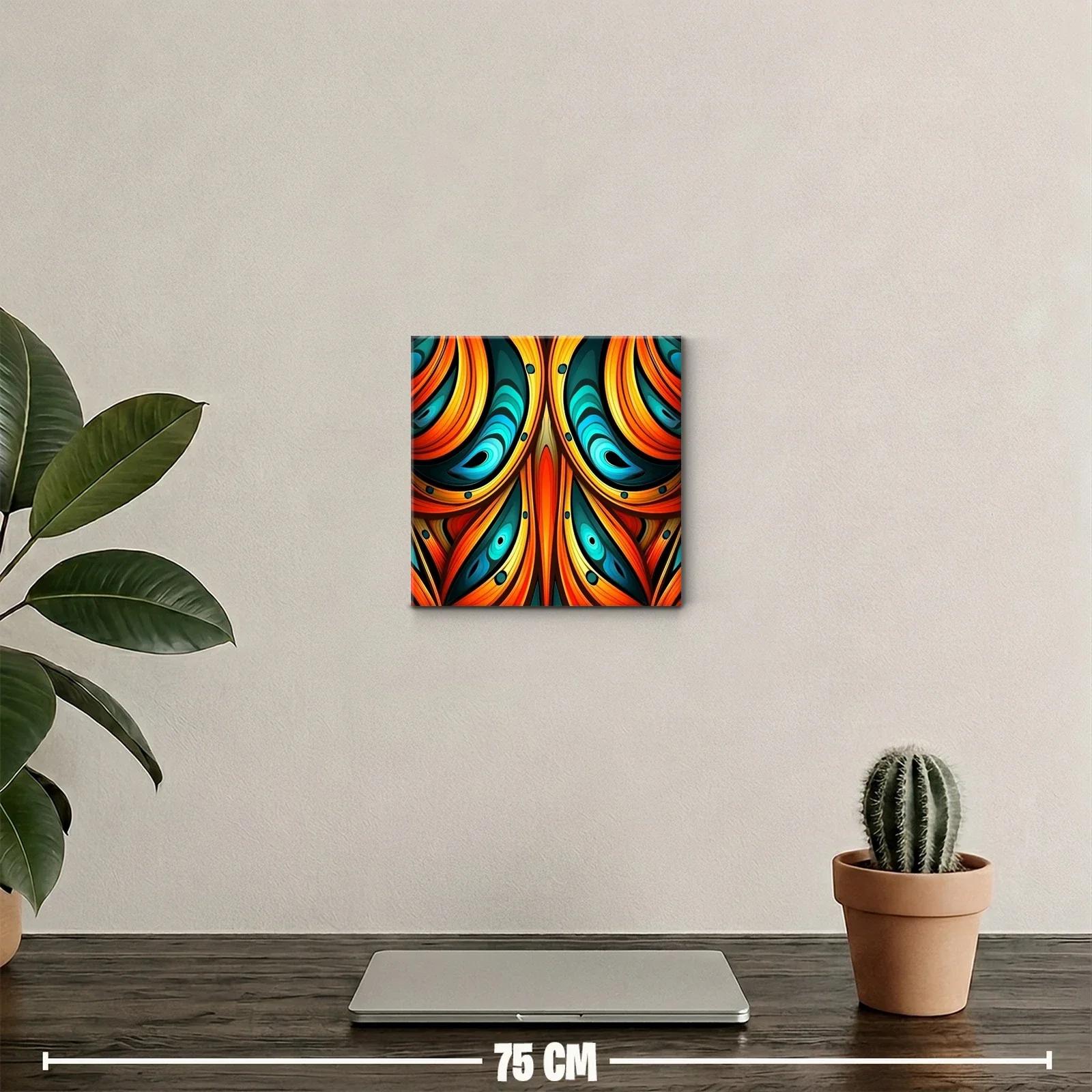 Cuadro abstracto con formas curvas en tonos cálidos y fríos — miniatura 2